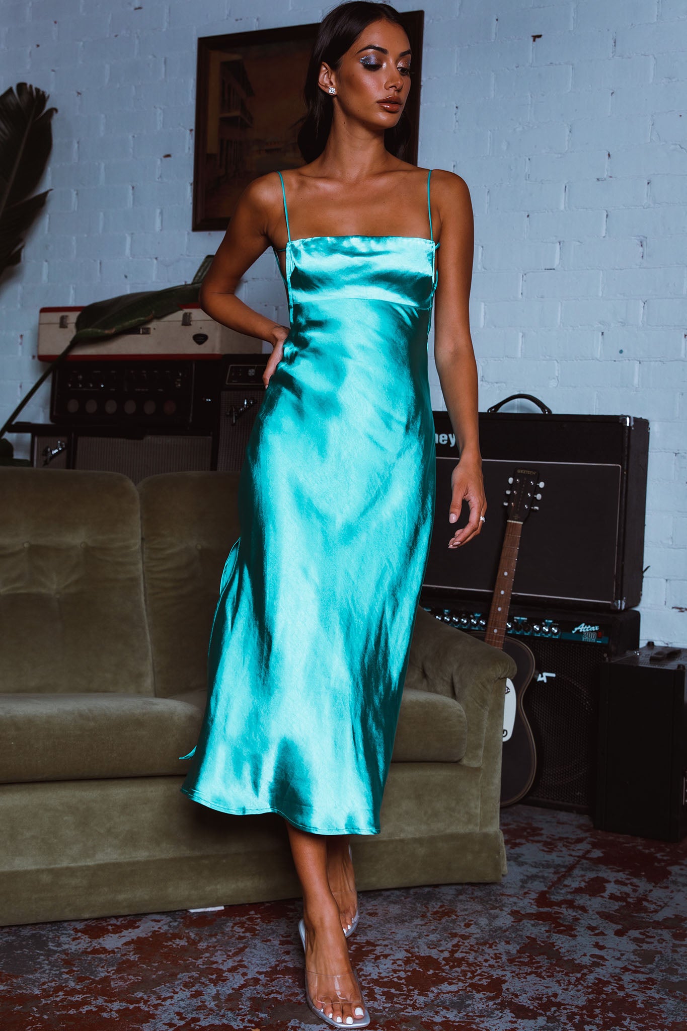 Dolce Life Low Back Midi Dress Teal-Maymioy