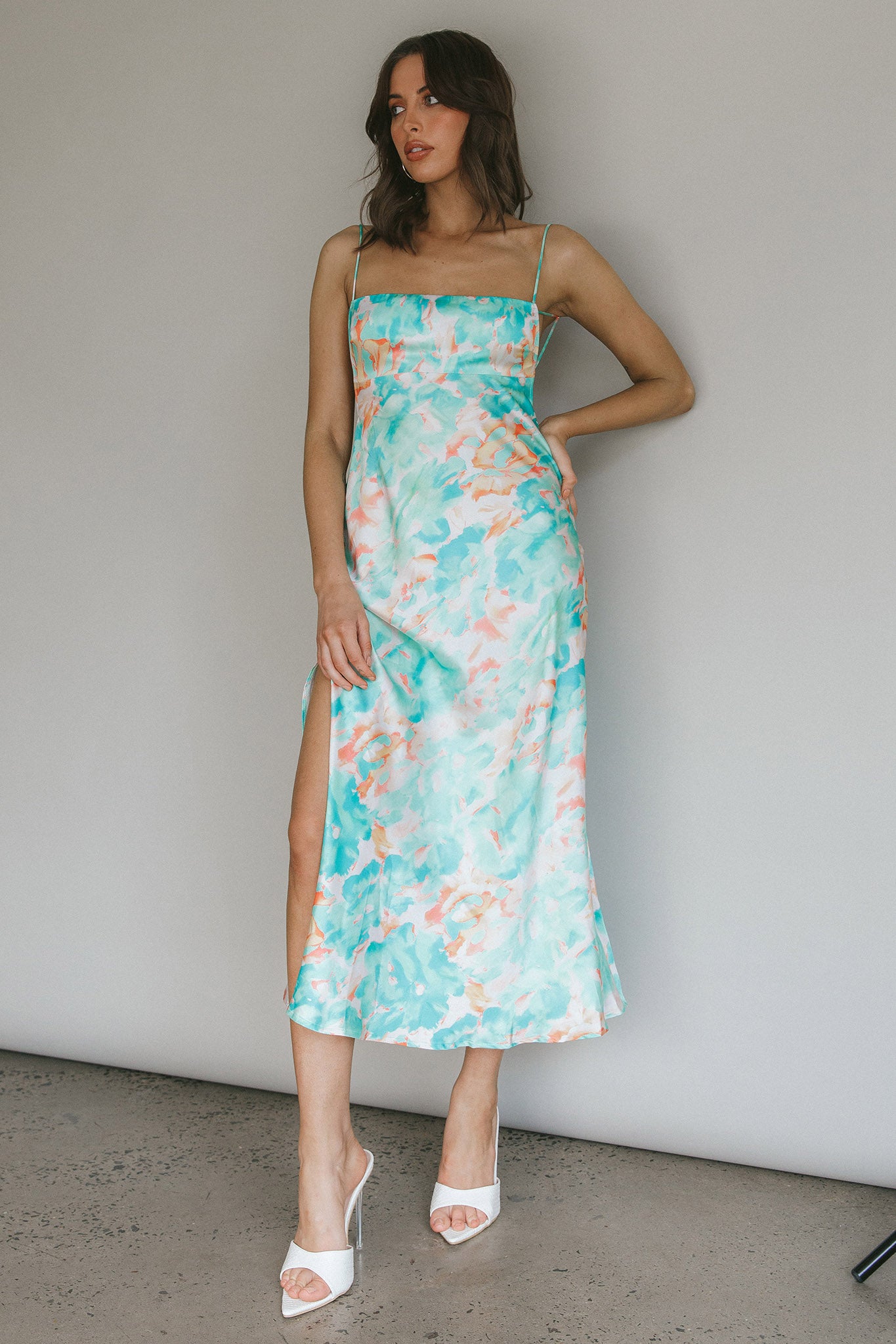 Dolce Life Low Back Midi Dress Floral Green-Maymioy