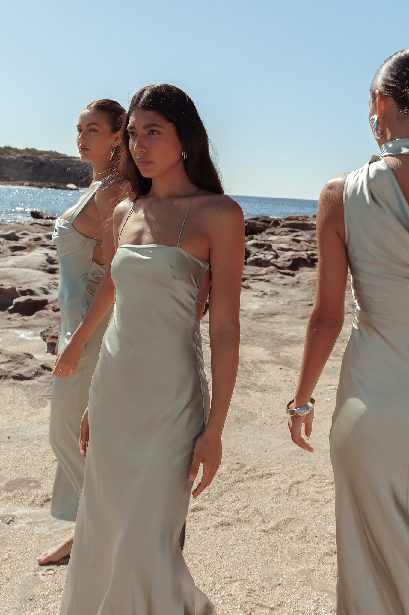 Dolce Life Backless Satin Maxi Dress Sage-Maymioy