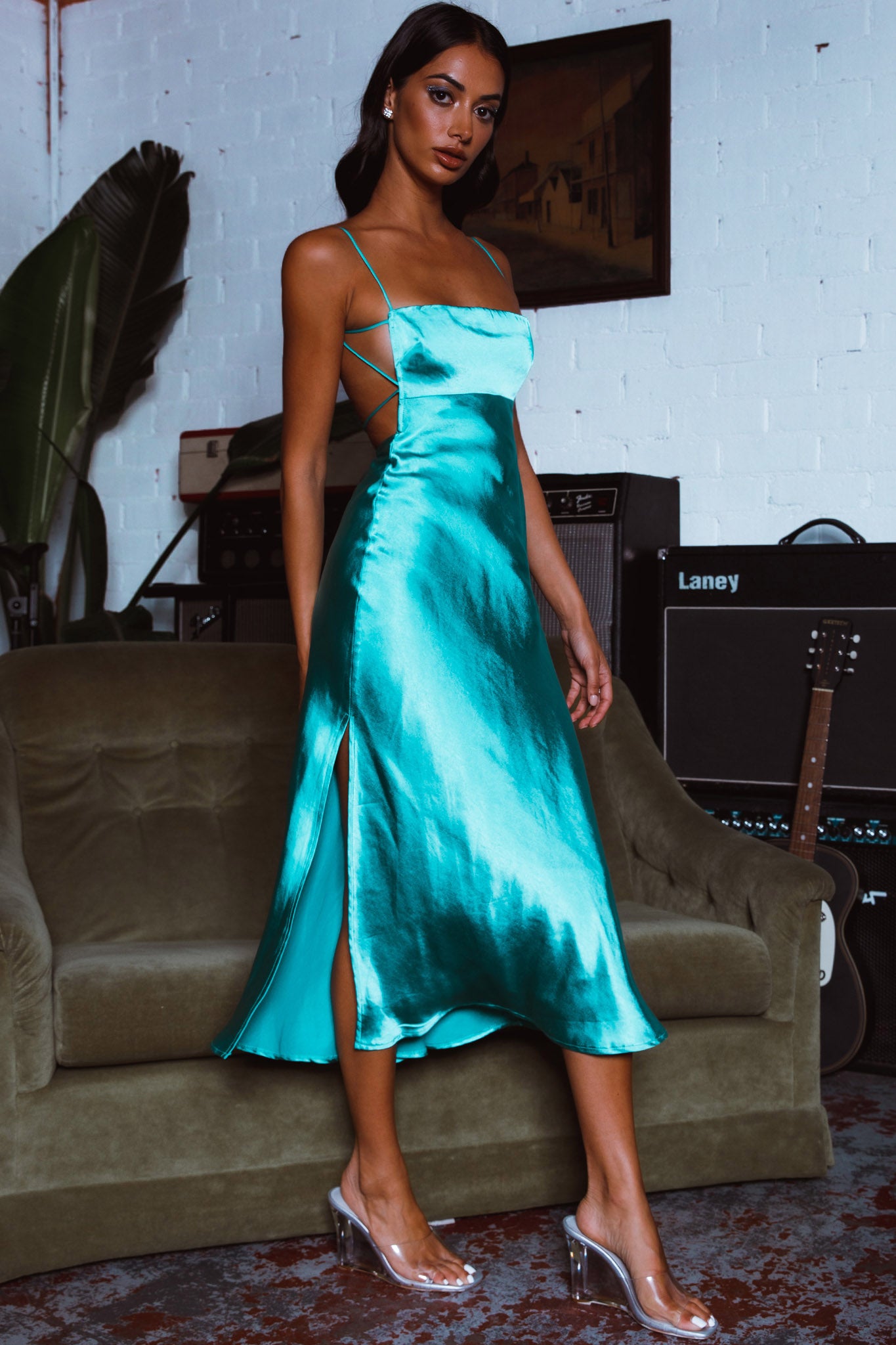 Dolce Life Low Back Midi Dress Teal-Maymioy