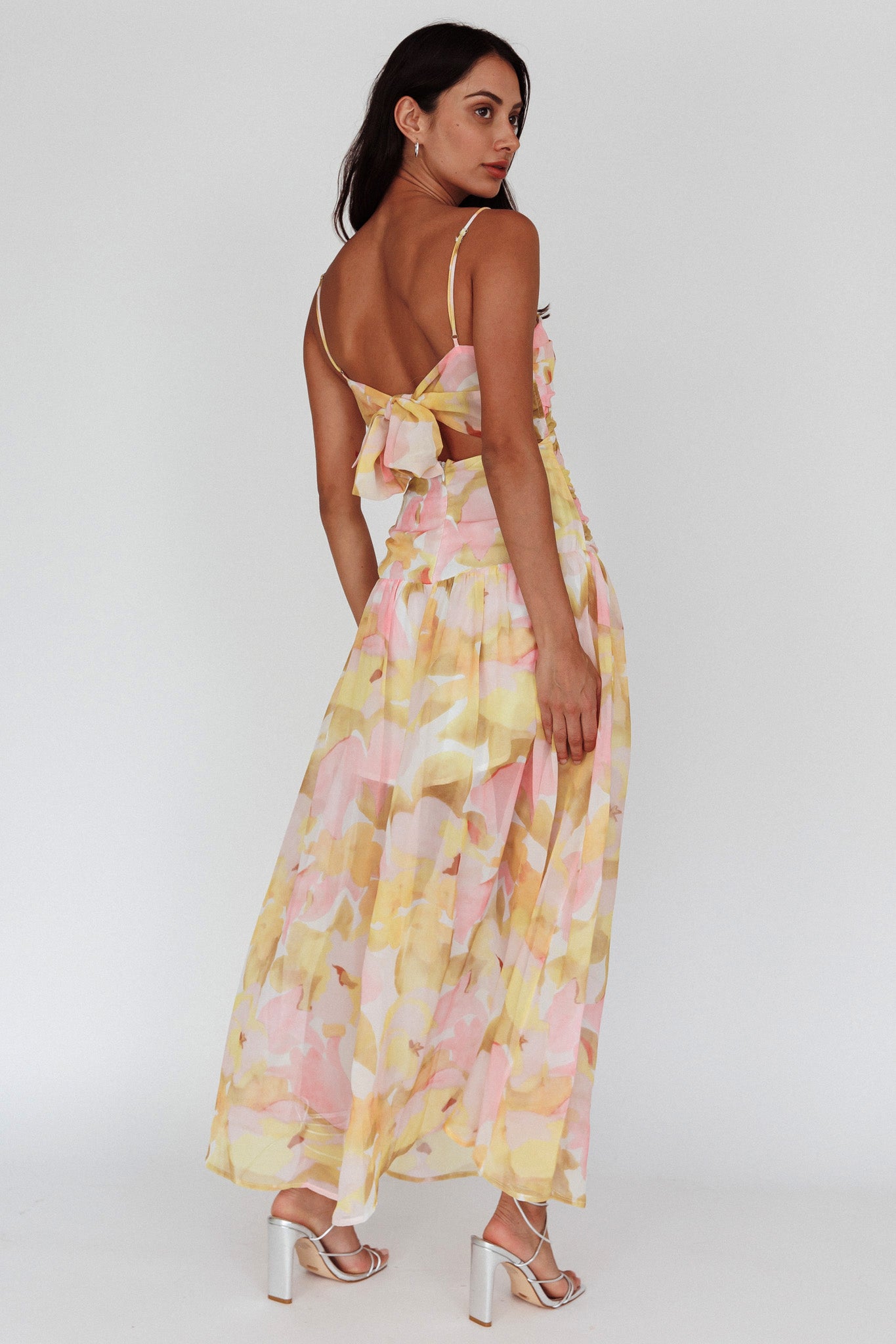 Stars Are Blind Tied Back Midi Dress Floral Pink-Maymioy