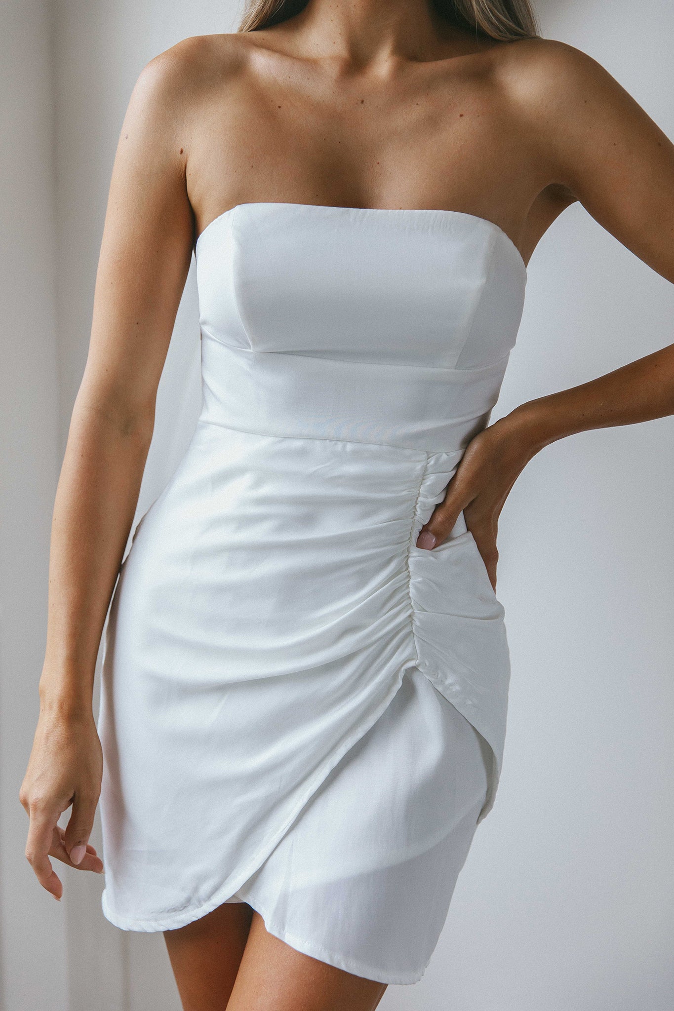 Siobhan Strapless Mini Dress Forest White-Maymioy