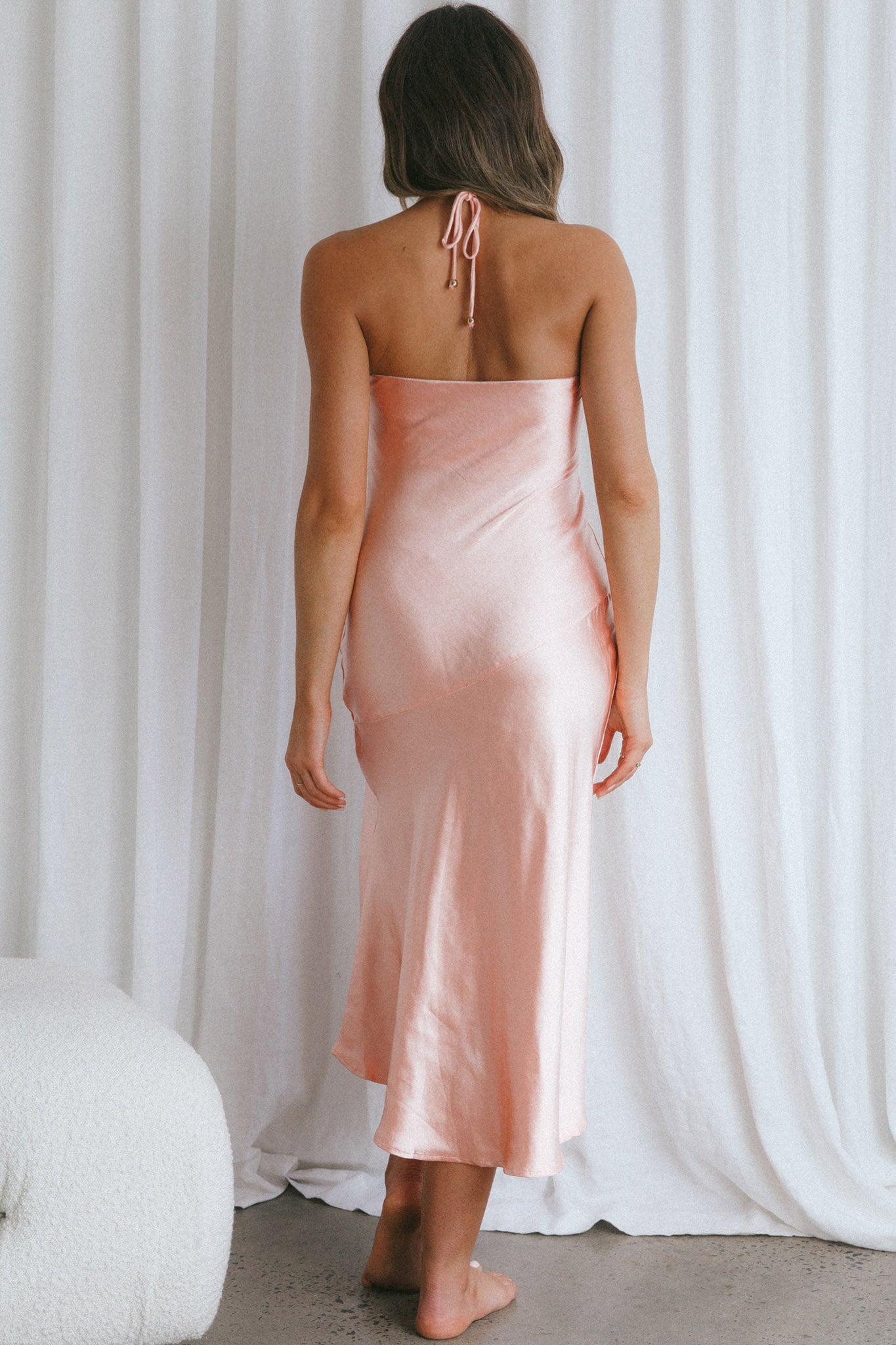 Kindred Spirit Strapless Gathered Bust Midi Dress Peach-Maymioy