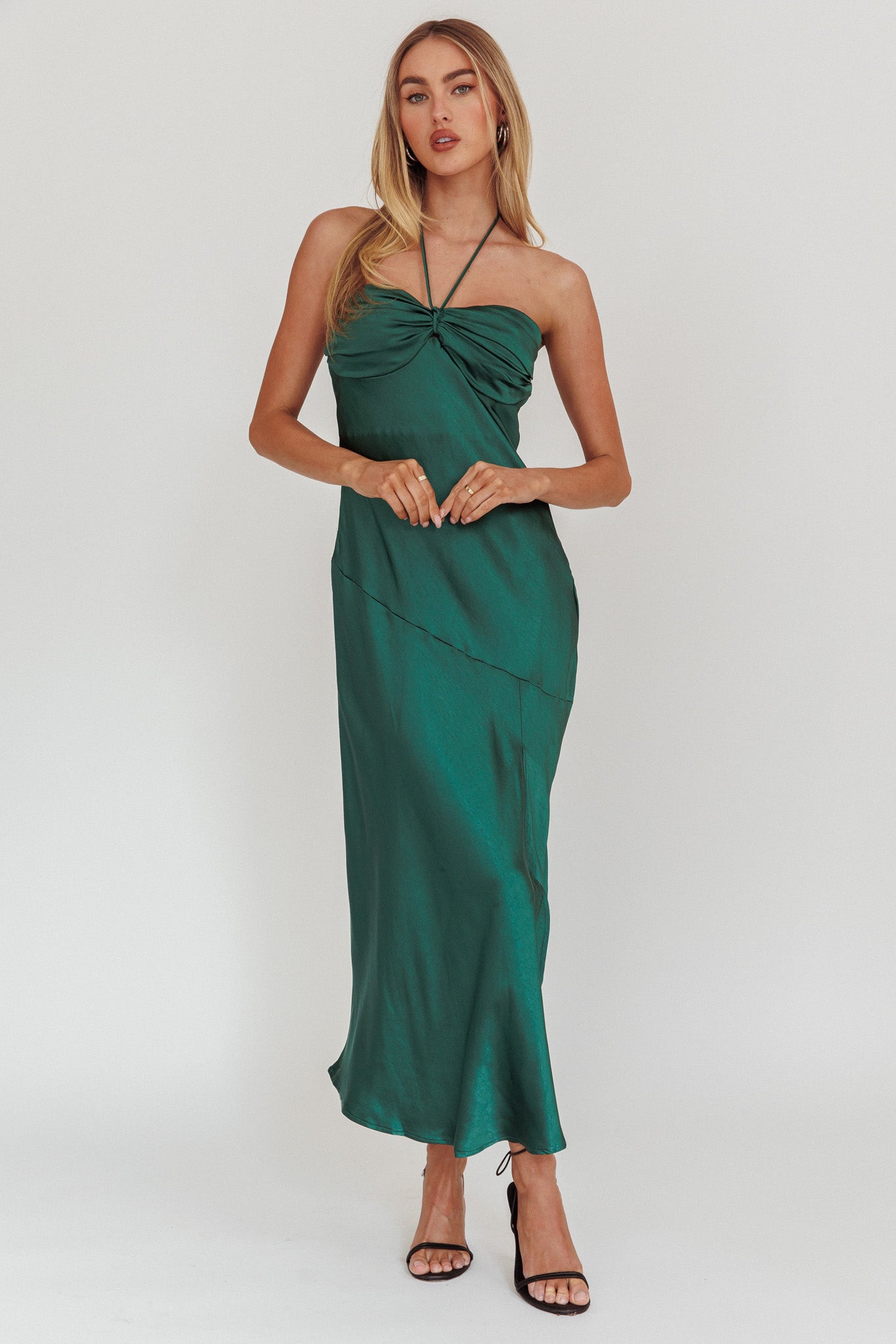 Kindred Spirit Strapless Gathered Bust Midi Dress Forest Green-Maymioy