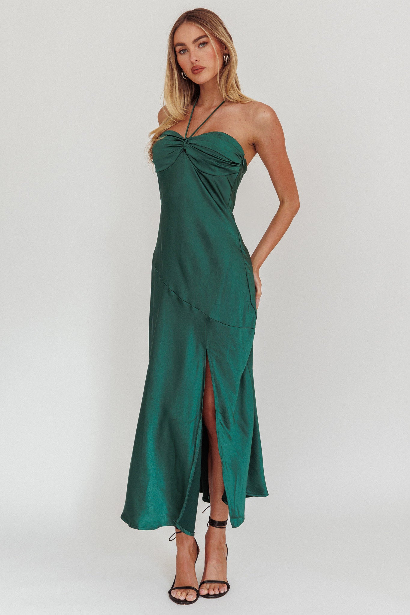 Kindred Spirit Strapless Gathered Bust Midi Dress Forest Green-Maymioy
