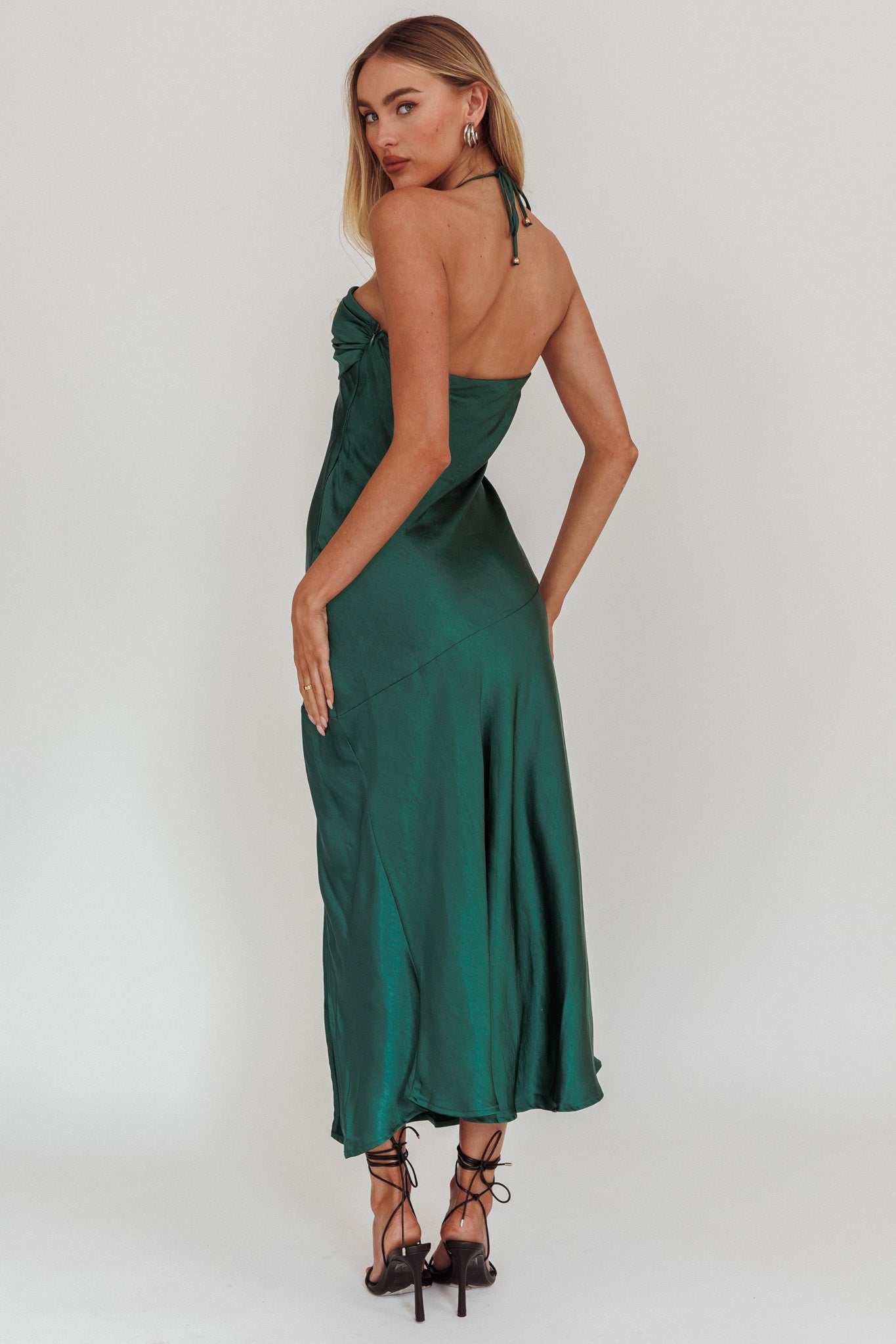 Kindred Spirit Strapless Gathered Bust Midi Dress Forest Green-Maymioy