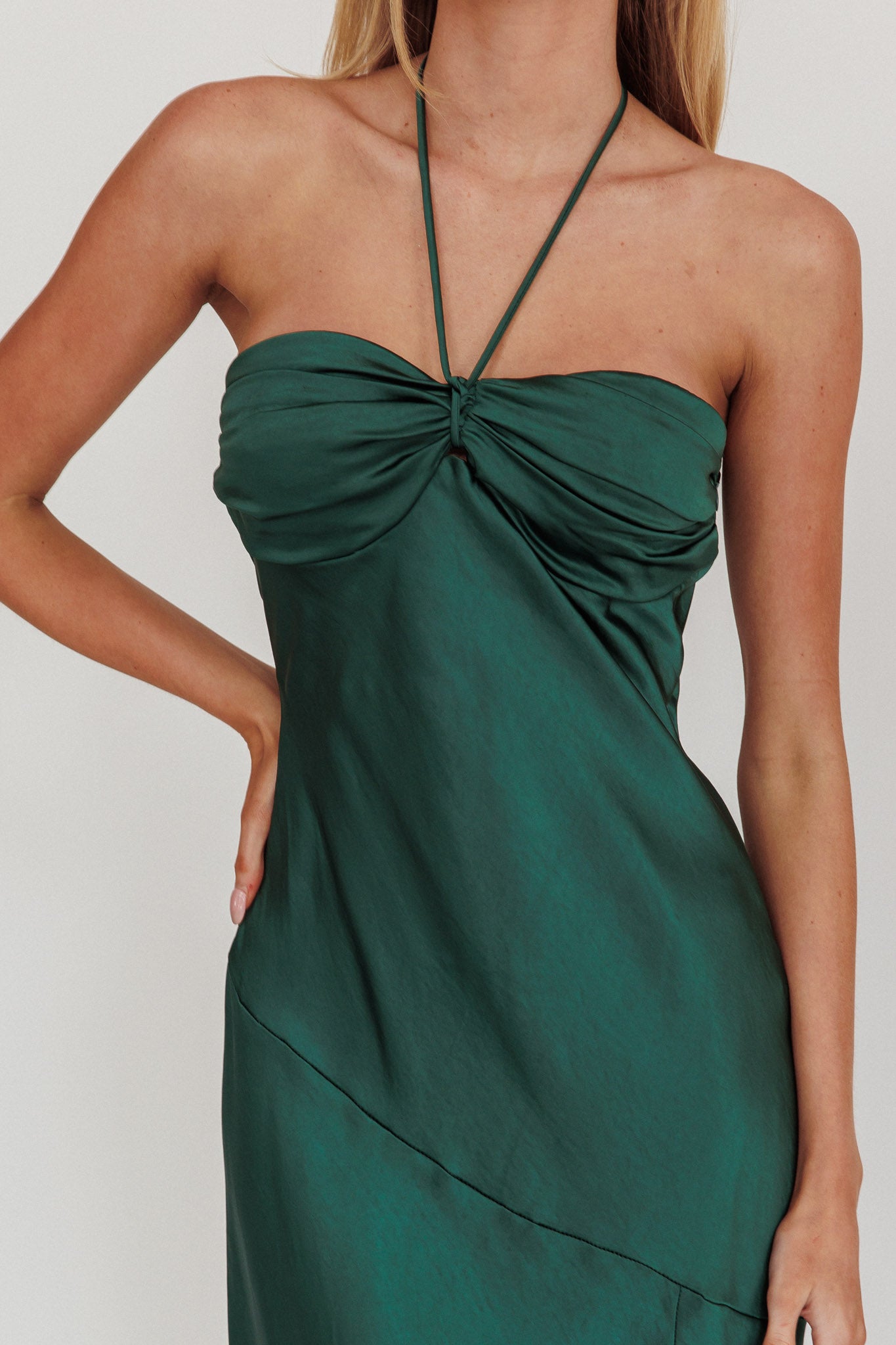 Kindred Spirit Strapless Gathered Bust Midi Dress Forest Green-Maymioy