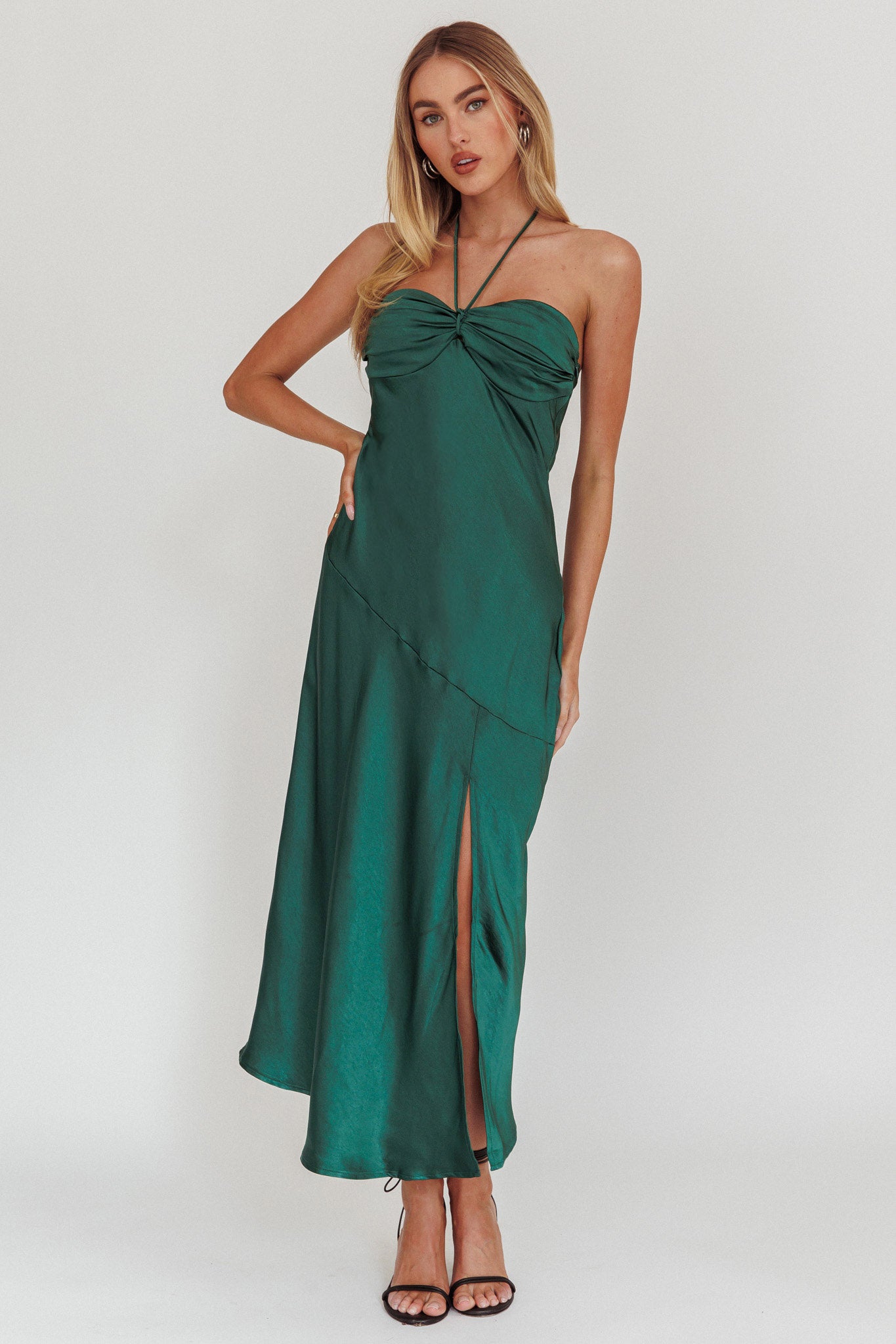 Kindred Spirit Strapless Gathered Bust Midi Dress Forest Green-Maymioy