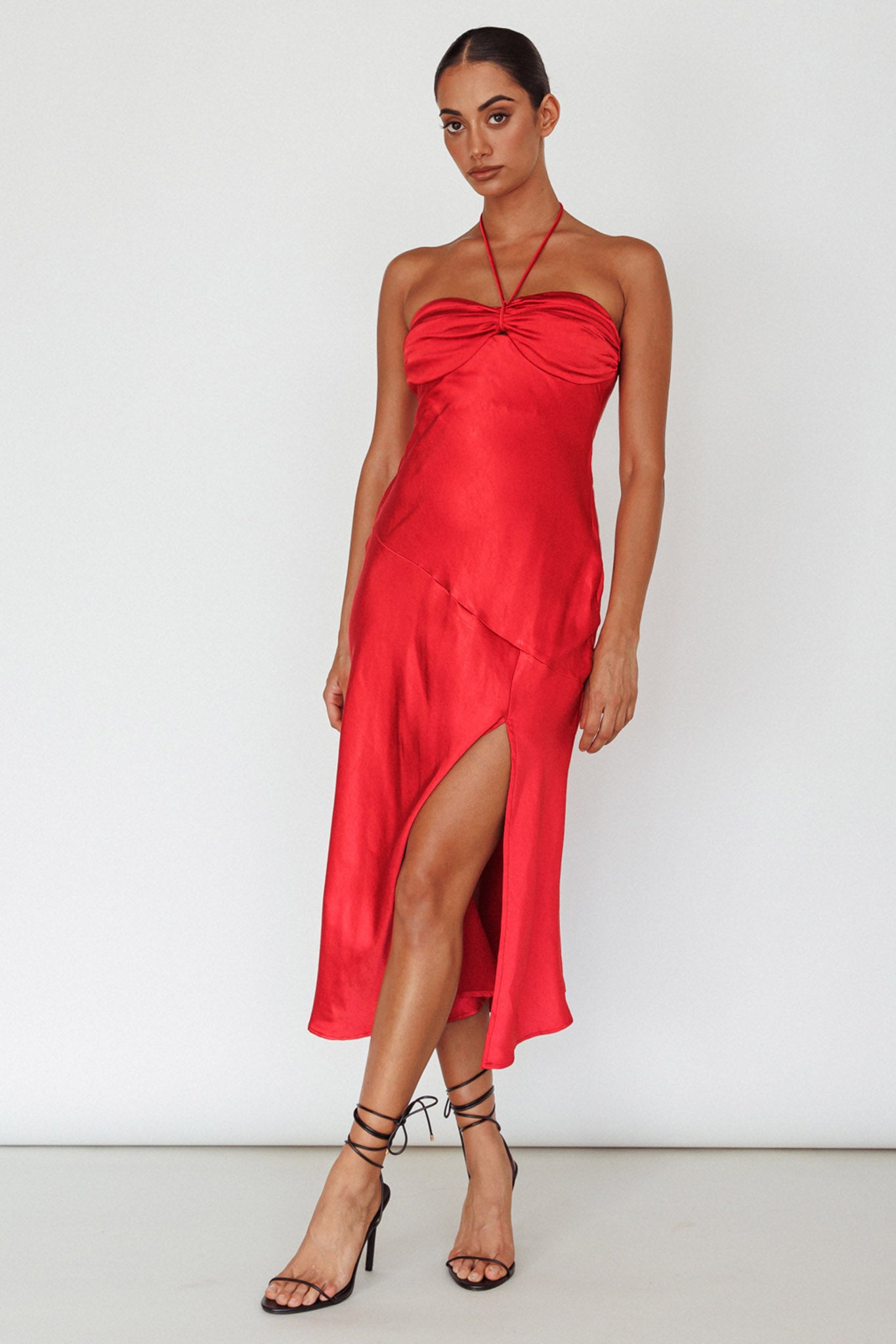Kindred Spirit Strapless Gathered Bust Midi Dress Red-Maymioy