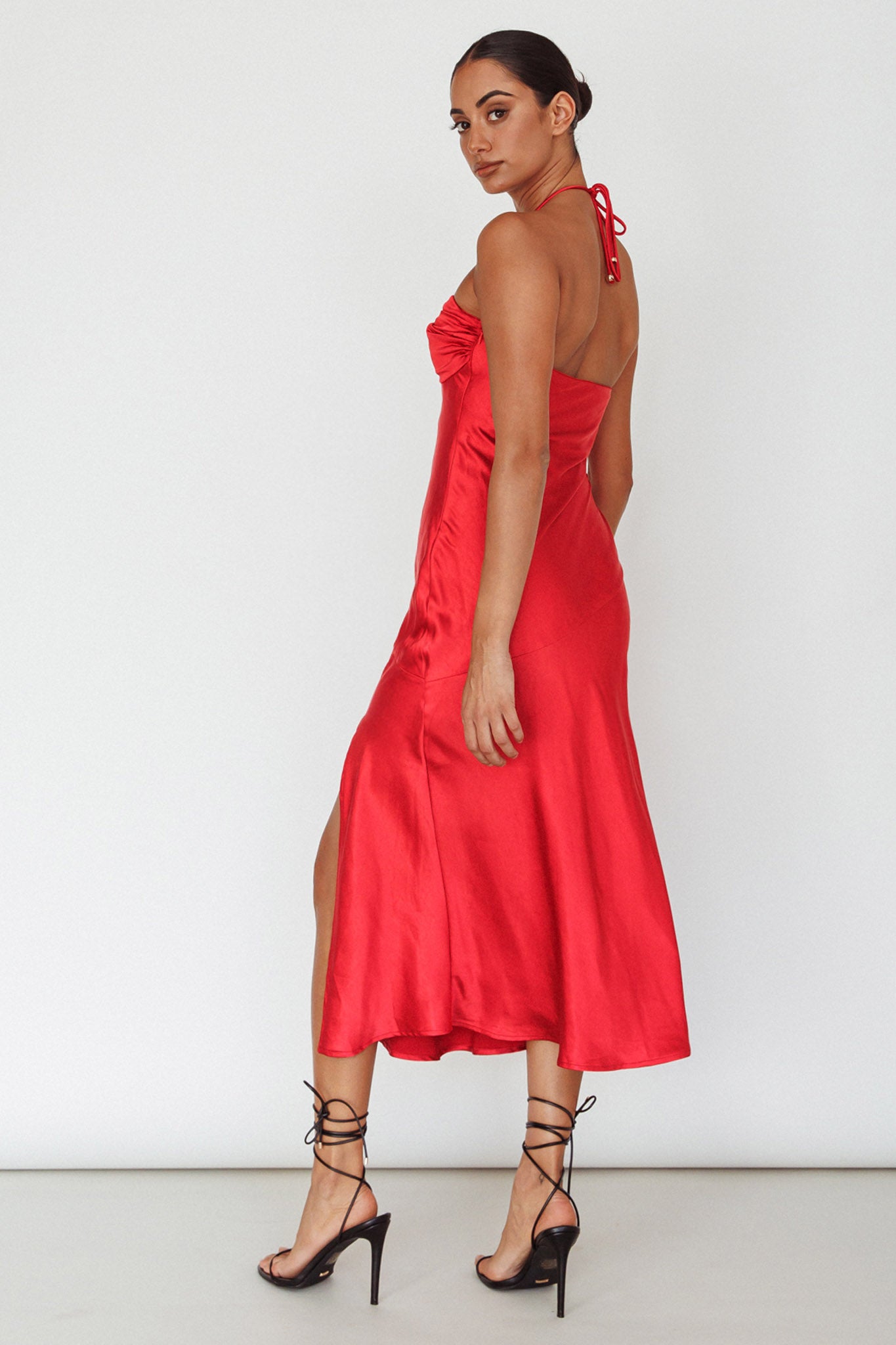 Kindred Spirit Strapless Gathered Bust Midi Dress Red-Maymioy