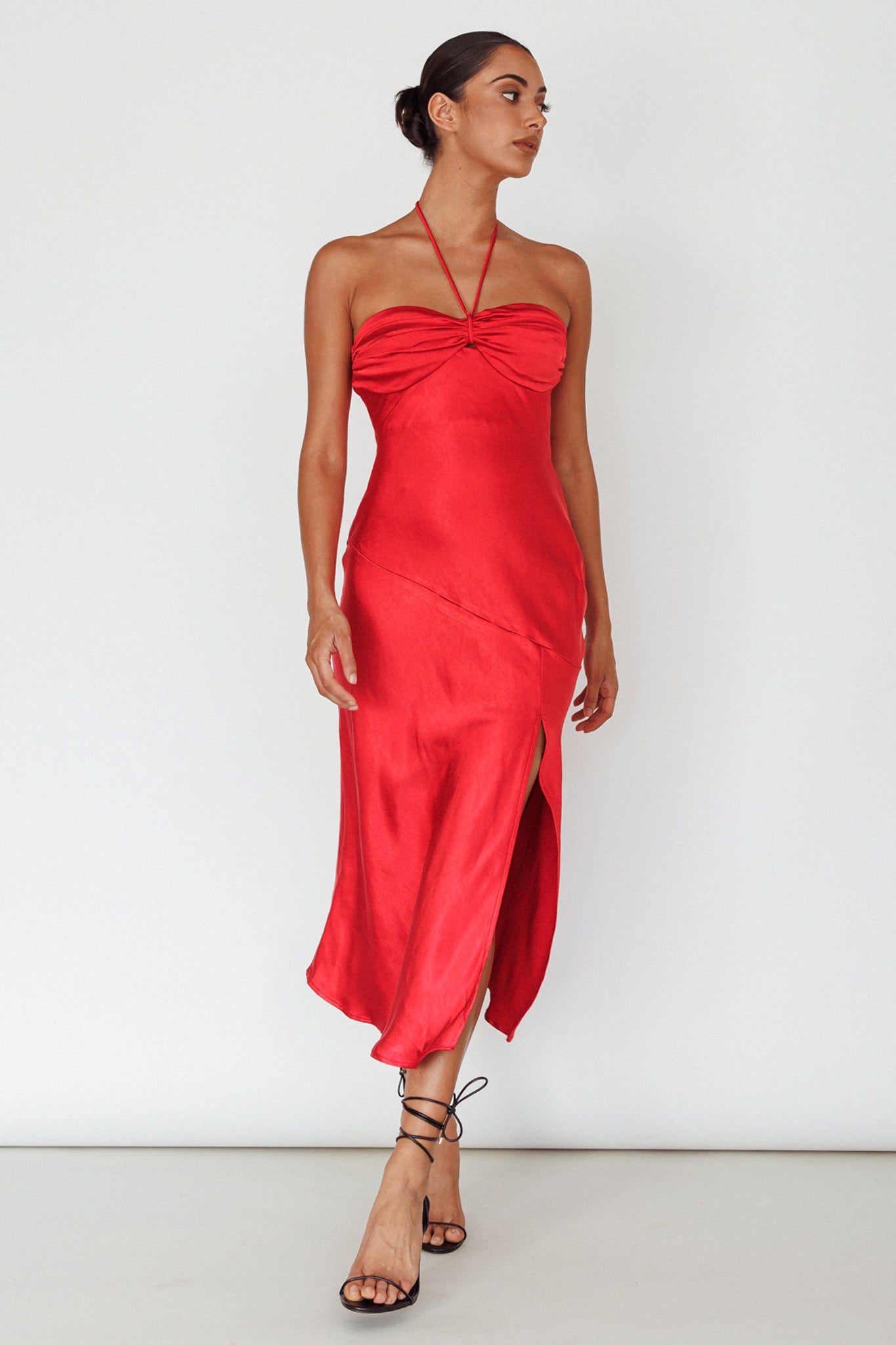 Kindred Spirit Strapless Gathered Bust Midi Dress Red-Maymioy