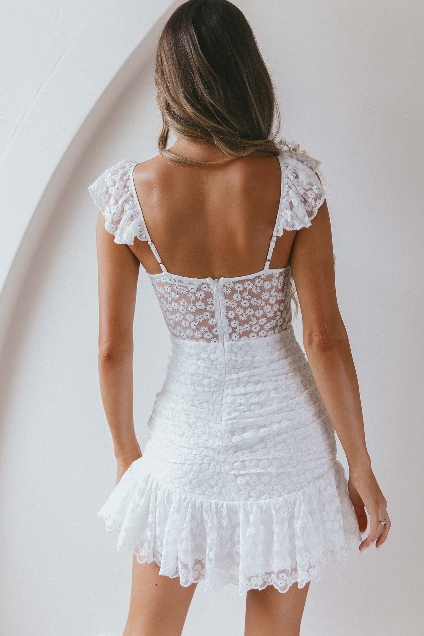 Presley Embroidered Frill Dress Steel White-Maymioy