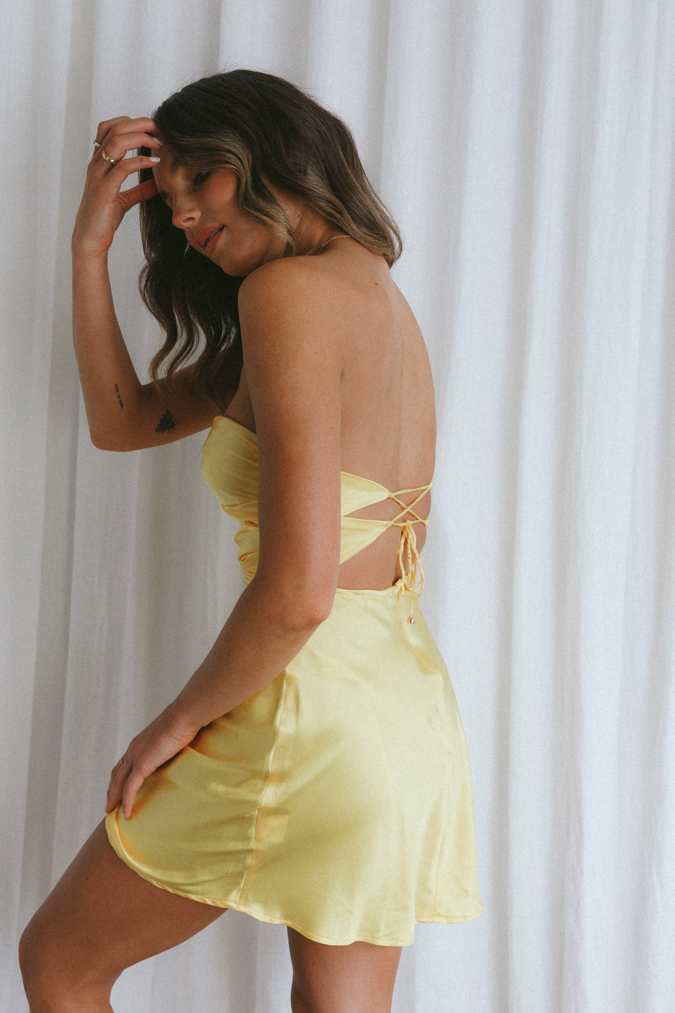 Good Impression Double Twist Mini Dress Yellow-Maymioy