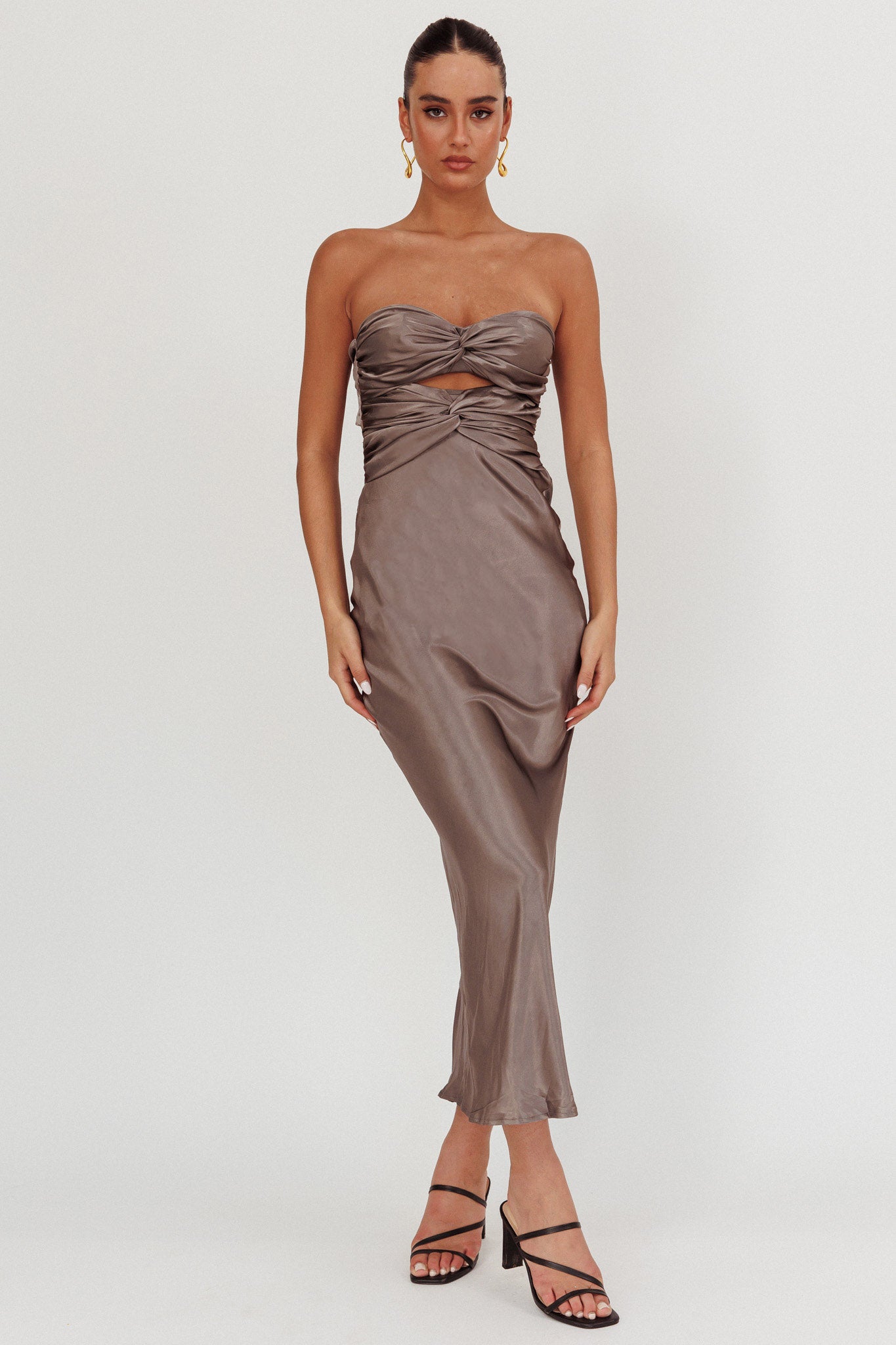 Good Impression Double Twist Midi Dress Charcoal-Maymioy
