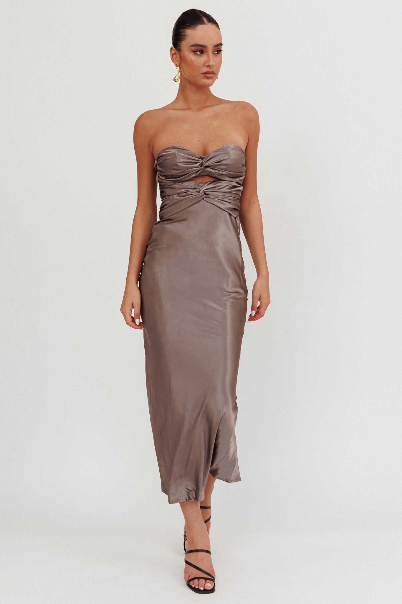 Good Impression Double Twist Midi Dress Charcoal-Maymioy
