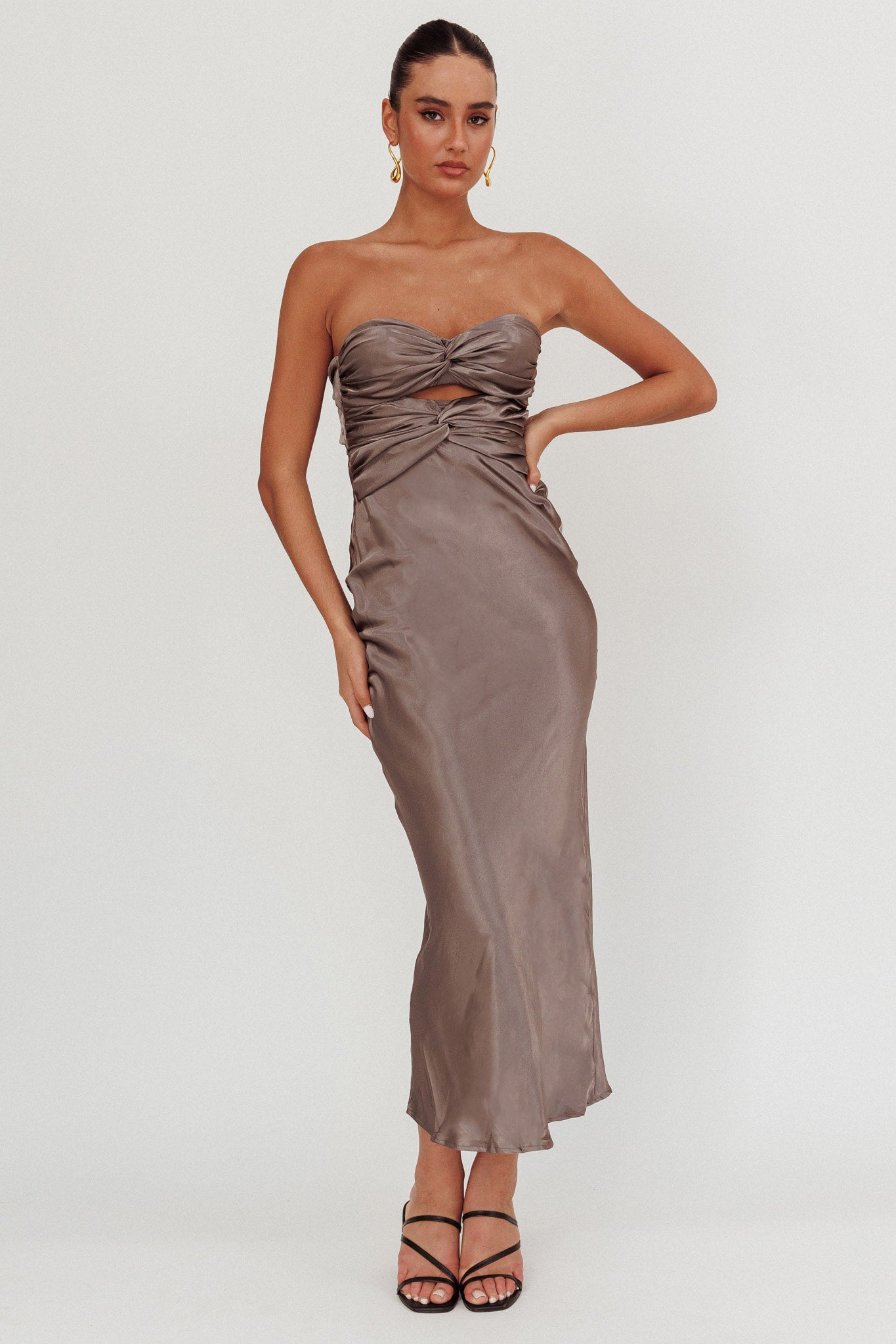 Good Impression Double Twist Midi Dress Charcoal-Maymioy