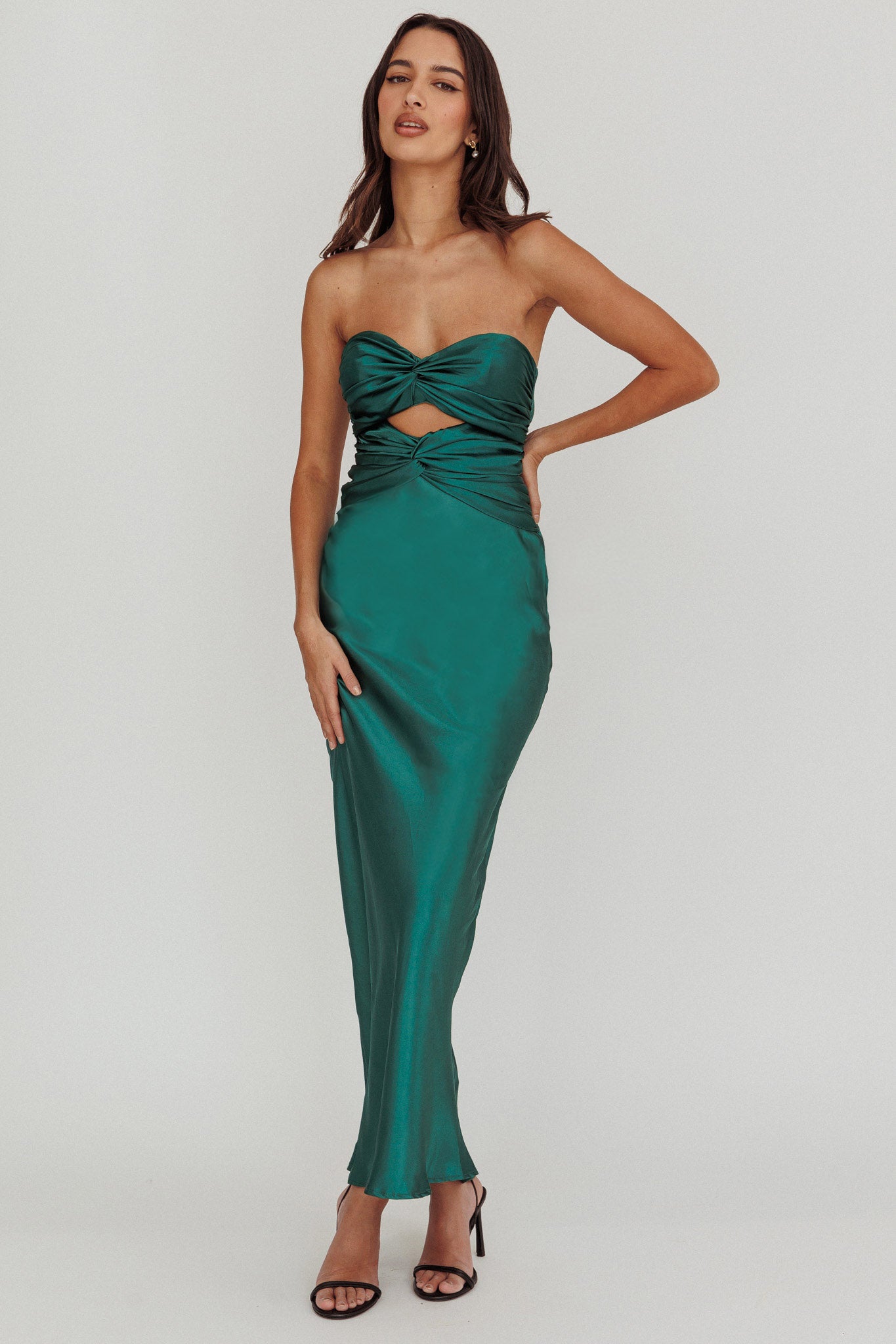 Good Impression Double Twist Midi Dress Forest Green-Maymioy