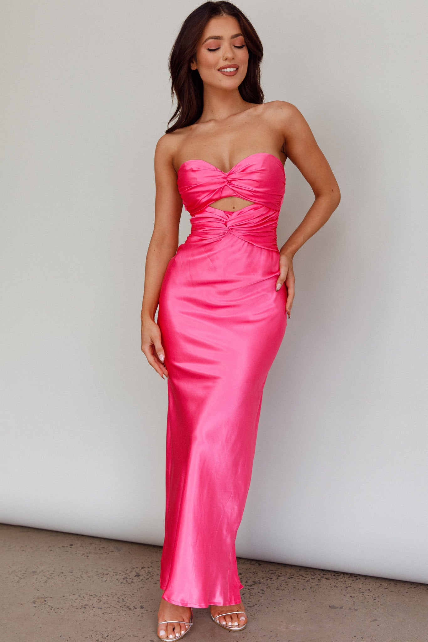 Good Impression Double Twist Midi Dress Hot Pink-Maymioy