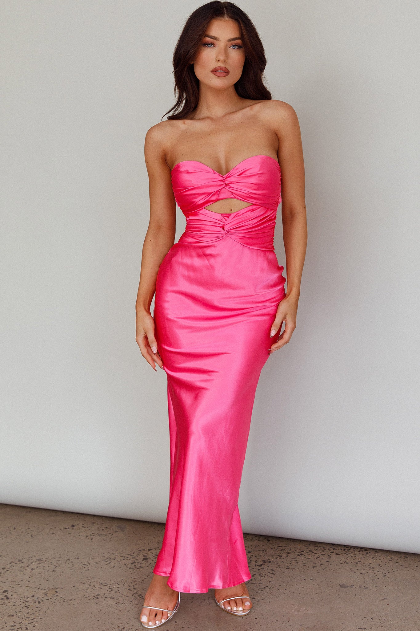 Good Impression Double Twist Midi Dress Hot Pink-Maymioy