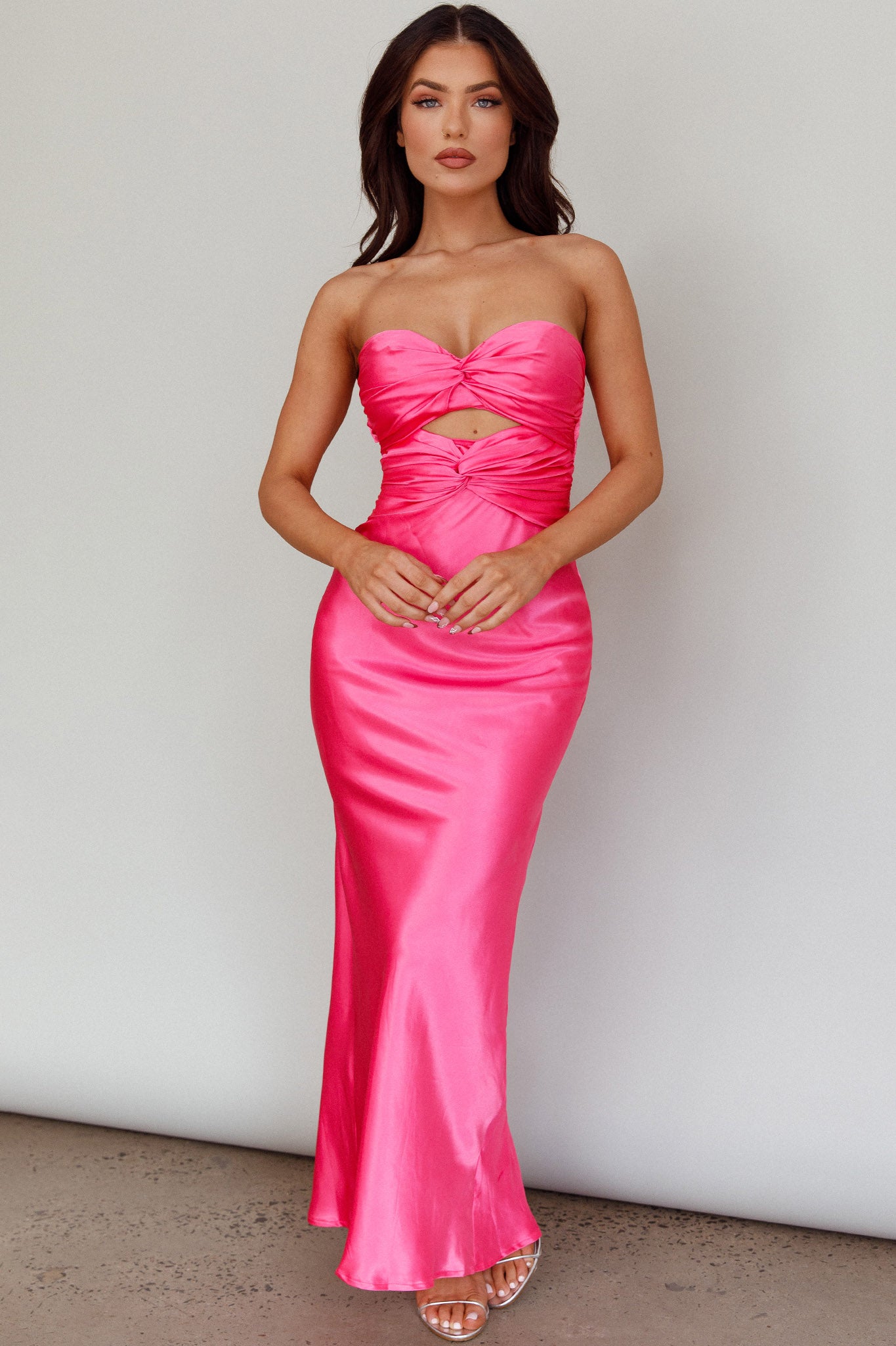 Good Impression Double Twist Midi Dress Hot Pink-Maymioy