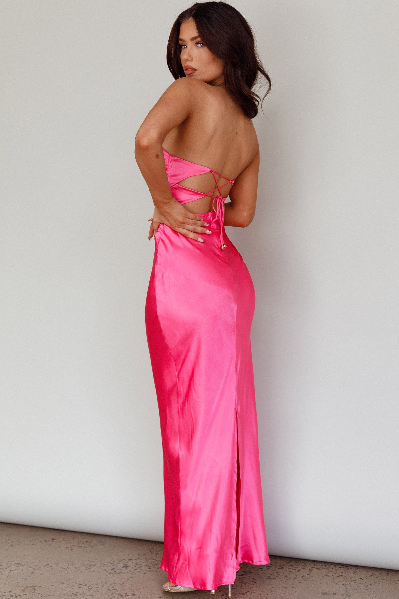 Good Impression Double Twist Midi Dress Hot Pink-Maymioy