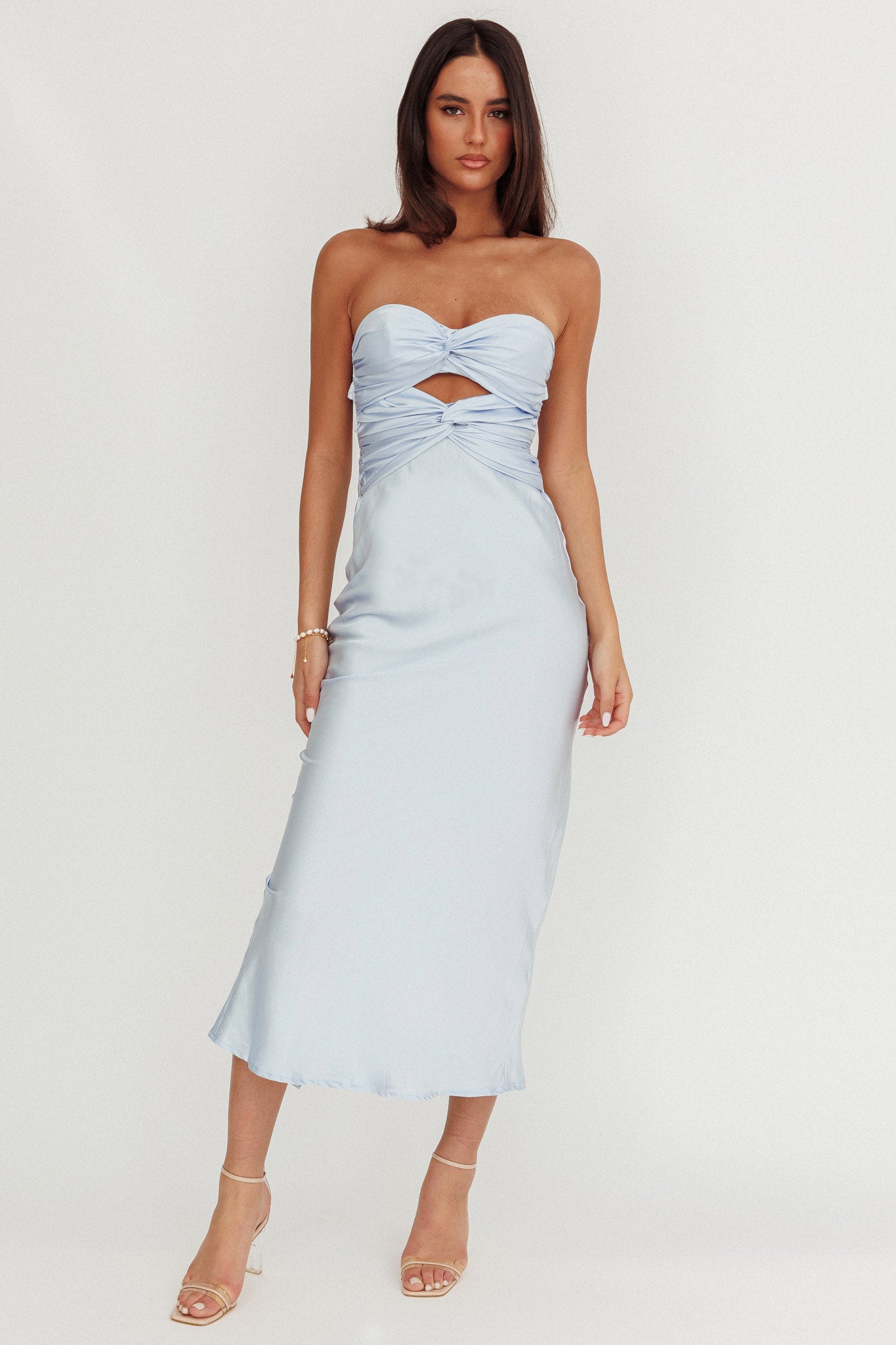 Good Impression Double Twist Maxi Dress Steel Blue-Maymioy