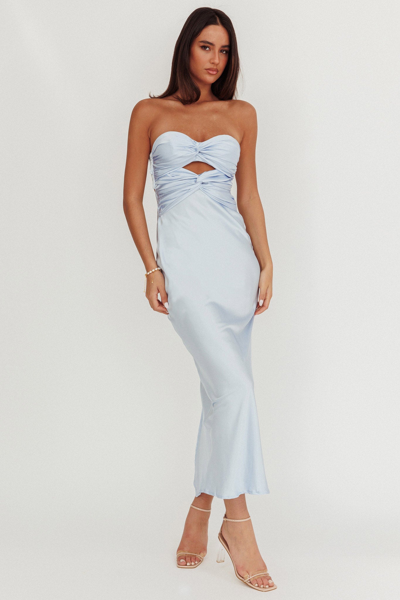 Good Impression Double Twist Maxi Dress Steel Blue-Maymioy