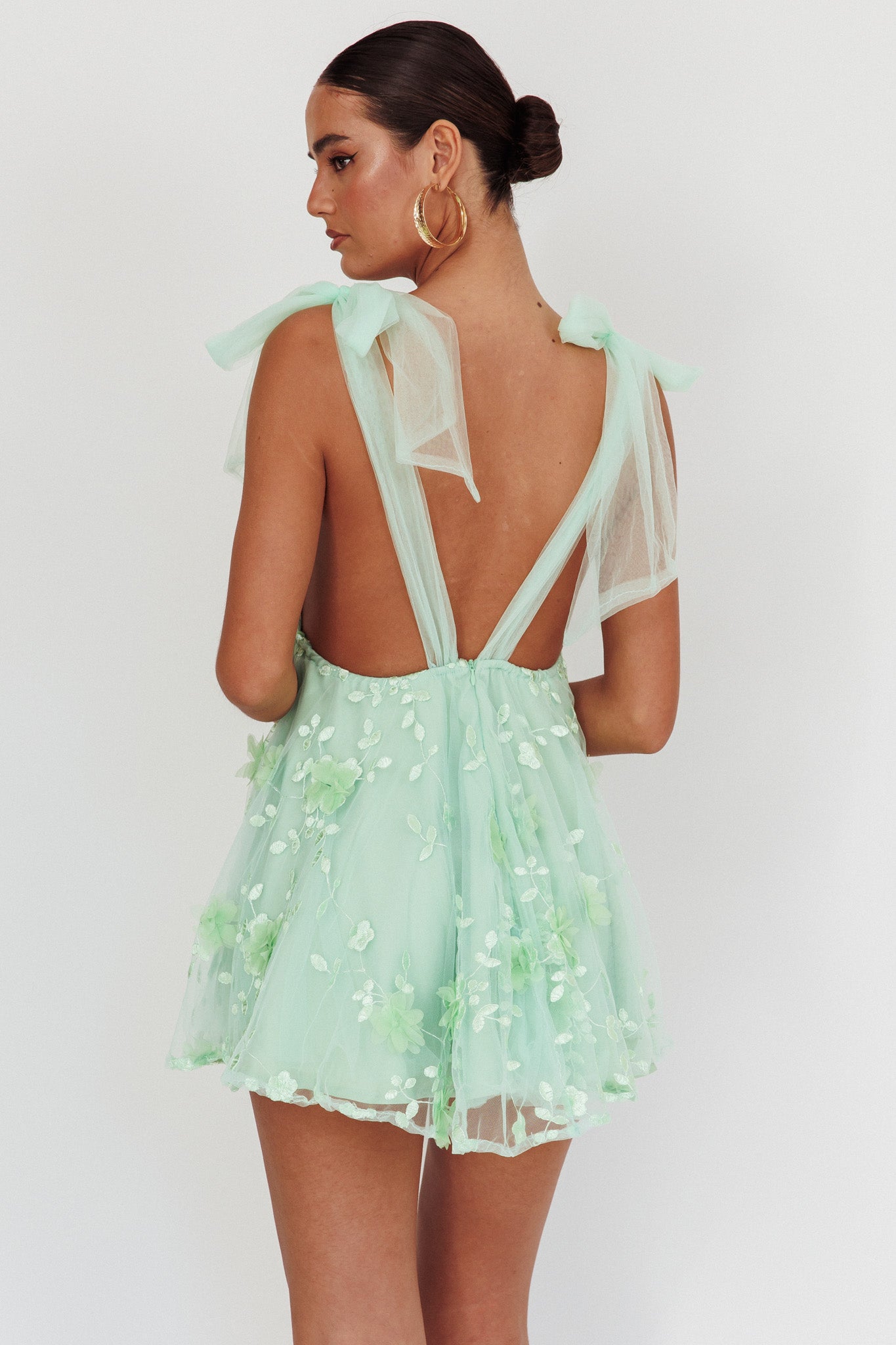 Chantilly Tied Shoulder Mini Dress Sage-Maymioy