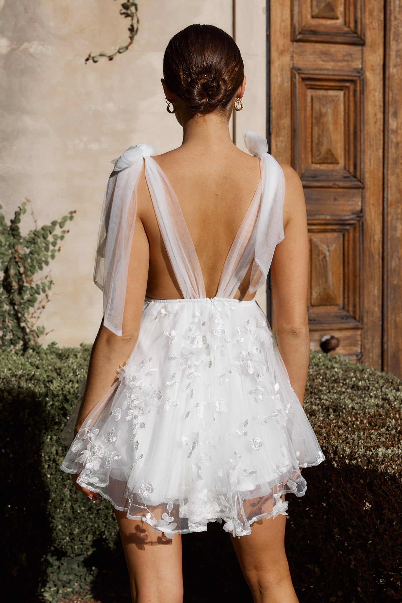 Chantilly Tied Shoulder Mini Dress White-Maymioy