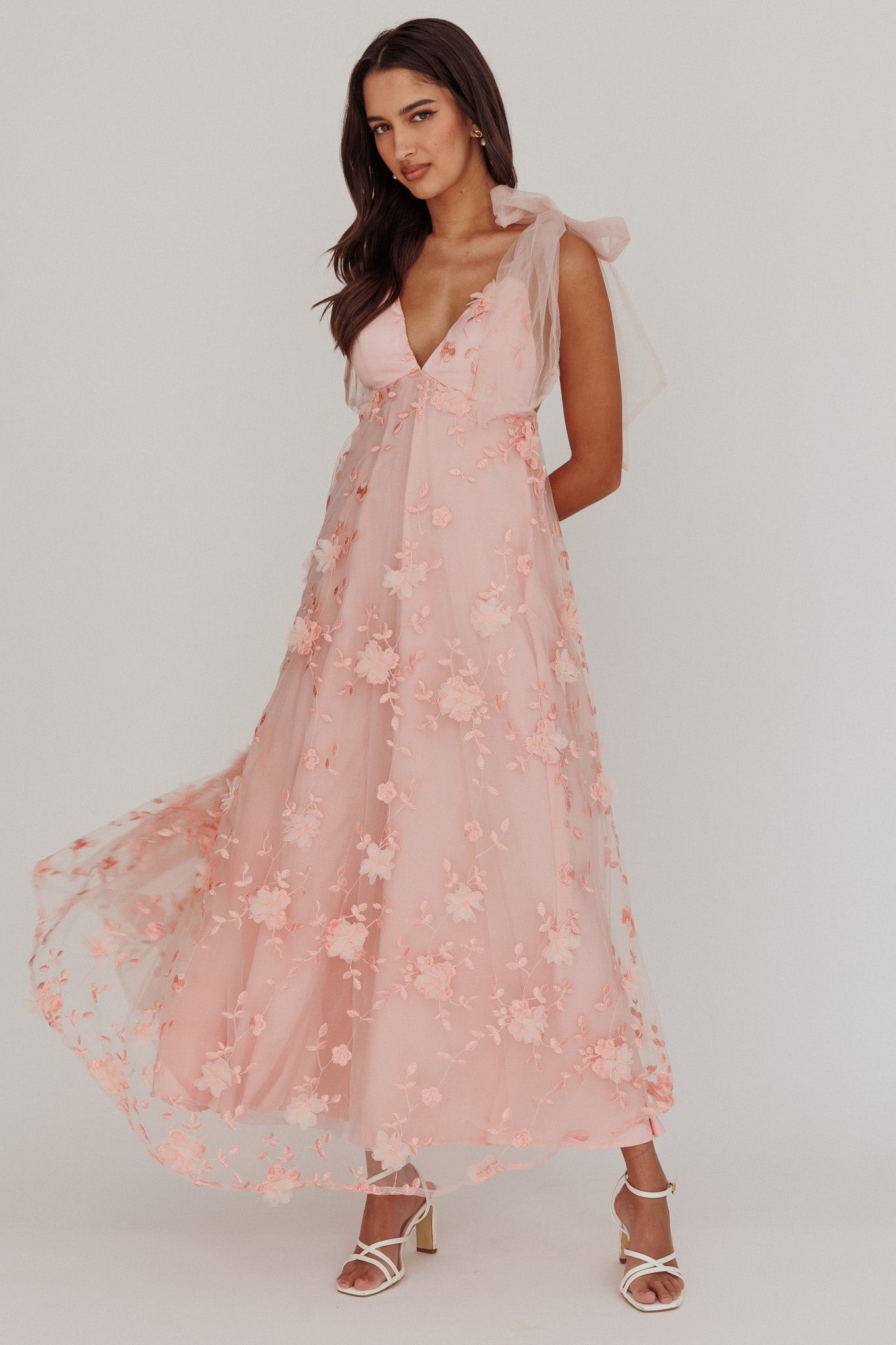 Chantilly Tied Shoulder Maxi Dress Blush-Maymioy