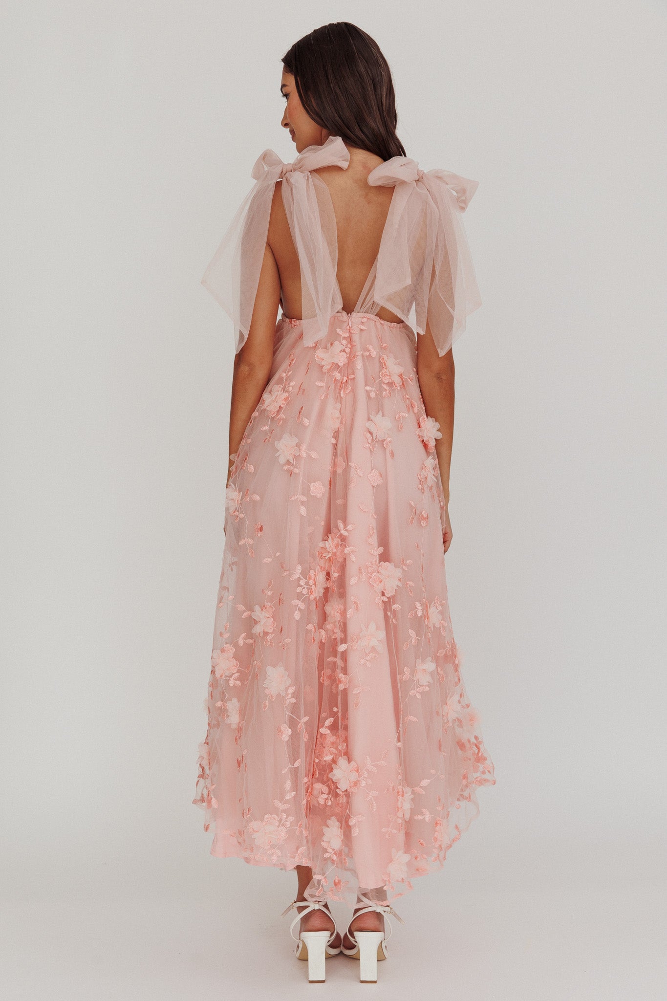 Chantilly Tied Shoulder Maxi Dress Blush-Maymioy