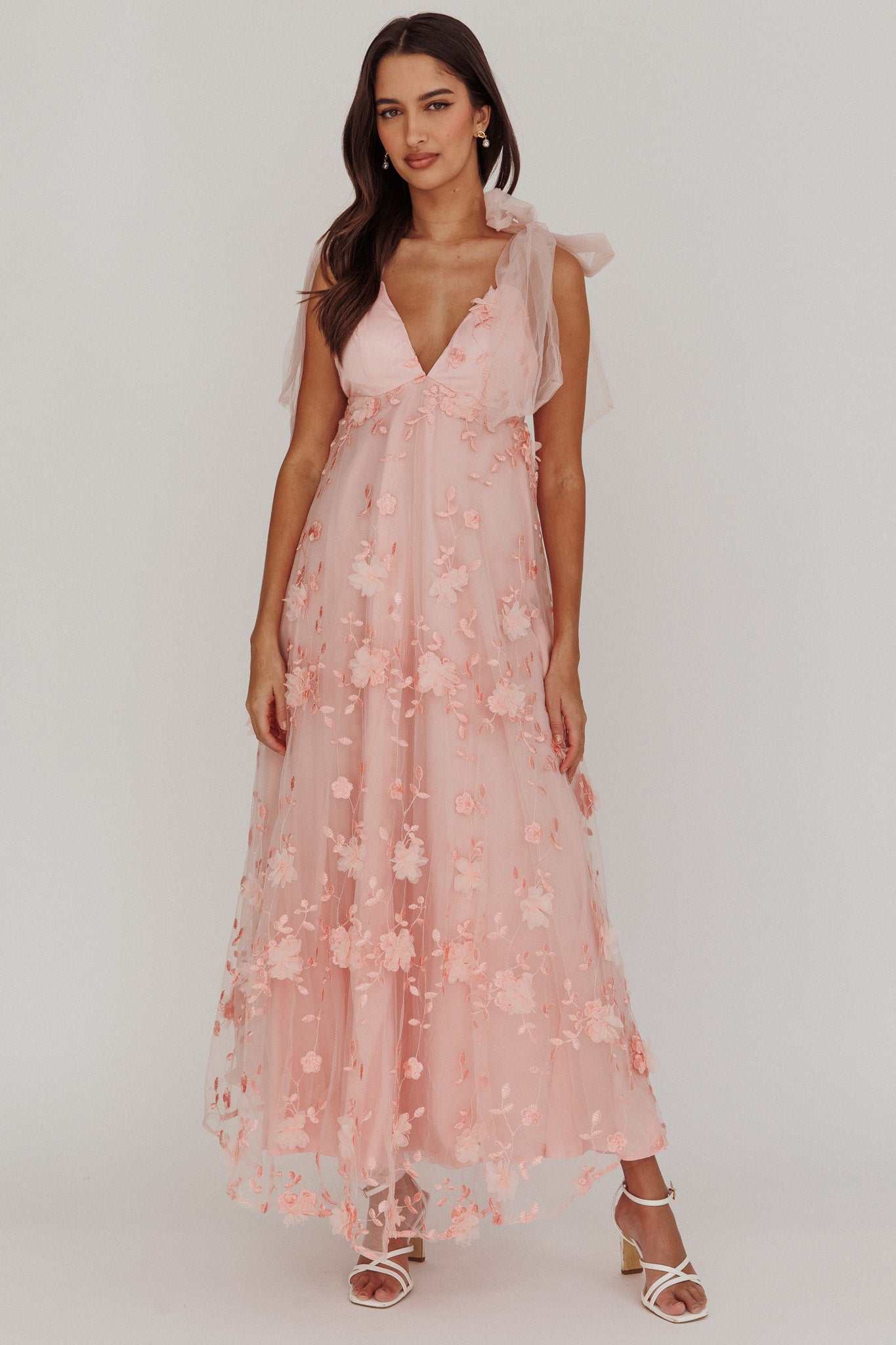 Chantilly Tied Shoulder Maxi Dress Blush-Maymioy