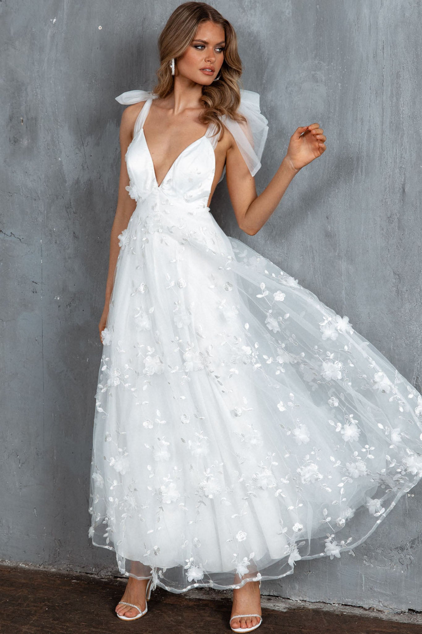 Chantilly Tied Shoulder Maxi Dress White-Maymioy