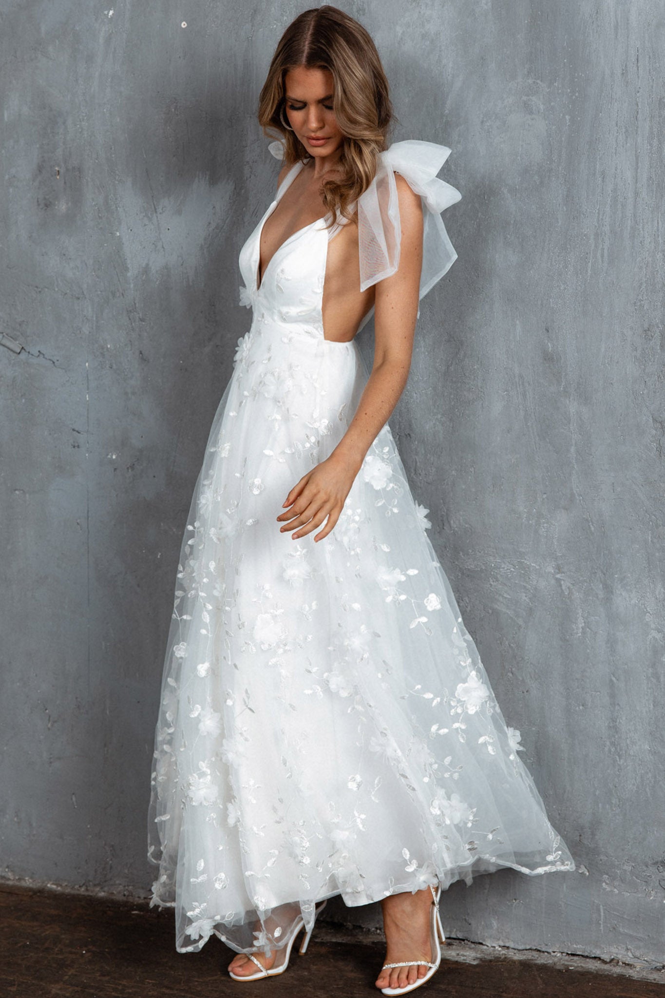 Chantilly Tied Shoulder Maxi Dress White-Maymioy