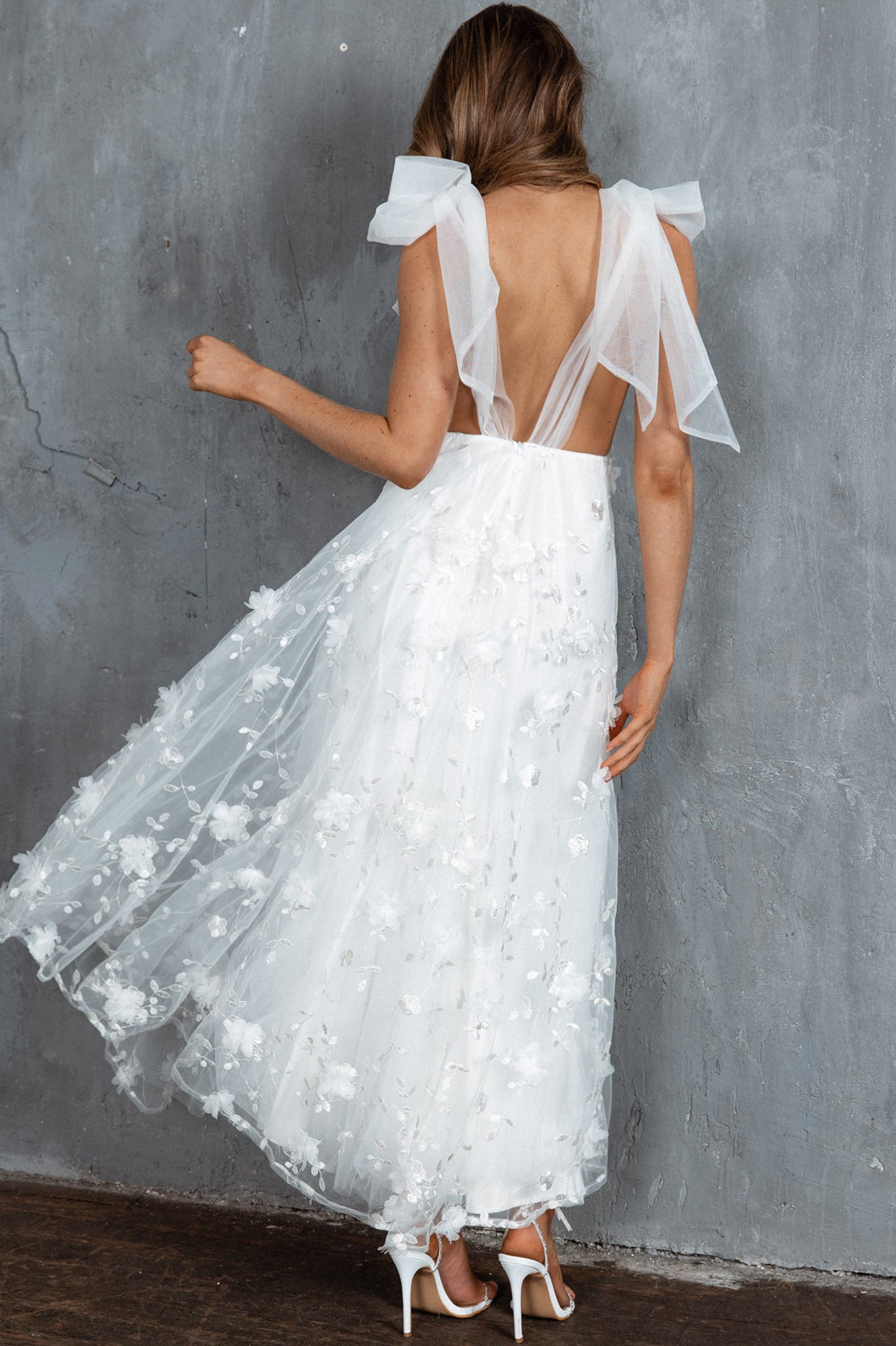 Chantilly Tied Shoulder Maxi Dress White-Maymioy