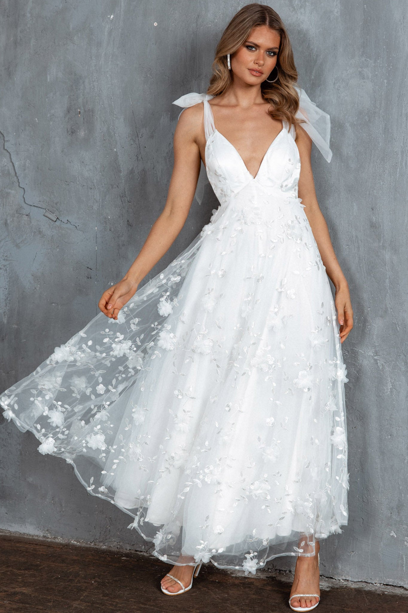 Chantilly Tied Shoulder Maxi Dress White-Maymioy