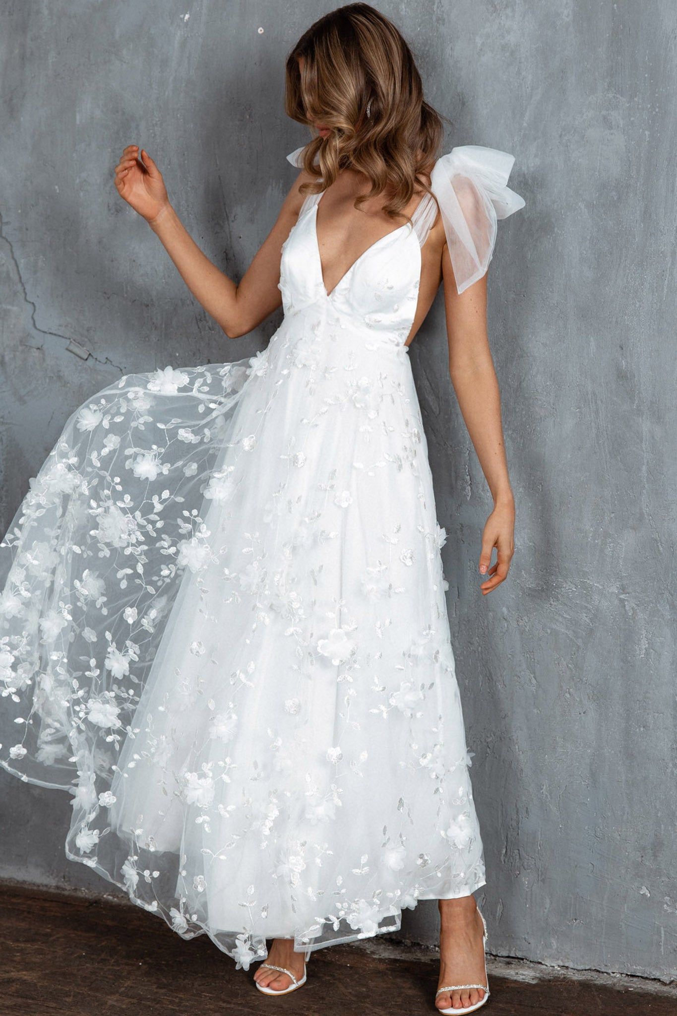 Chantilly Tied Shoulder Maxi Dress White-Maymioy