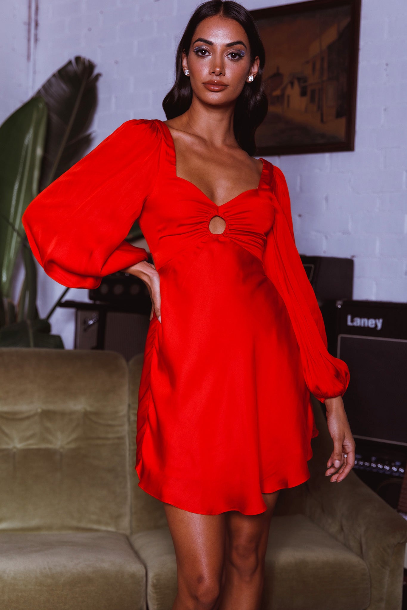 Jonah Lace-Up Back Mini Dress Red-Maymioy