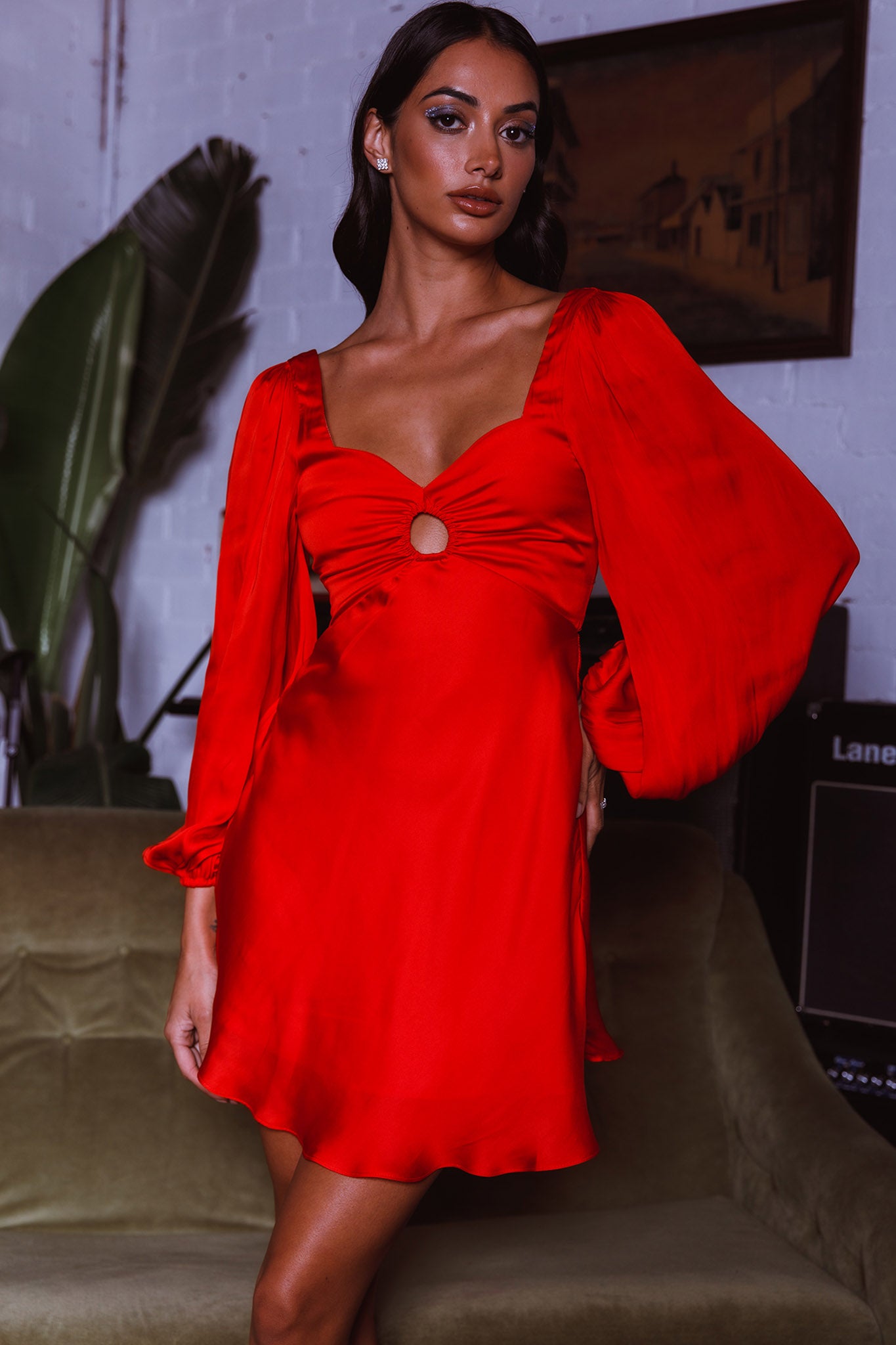 Jonah Lace-Up Back Mini Dress Red-Maymioy