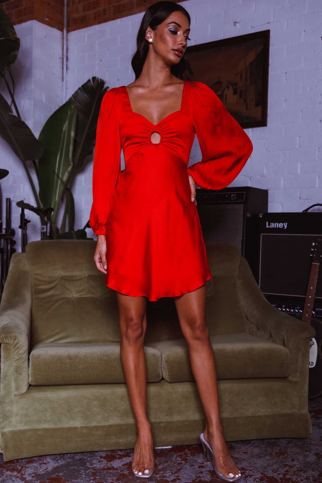 Jonah Lace-Up Back Mini Dress Red-Maymioy