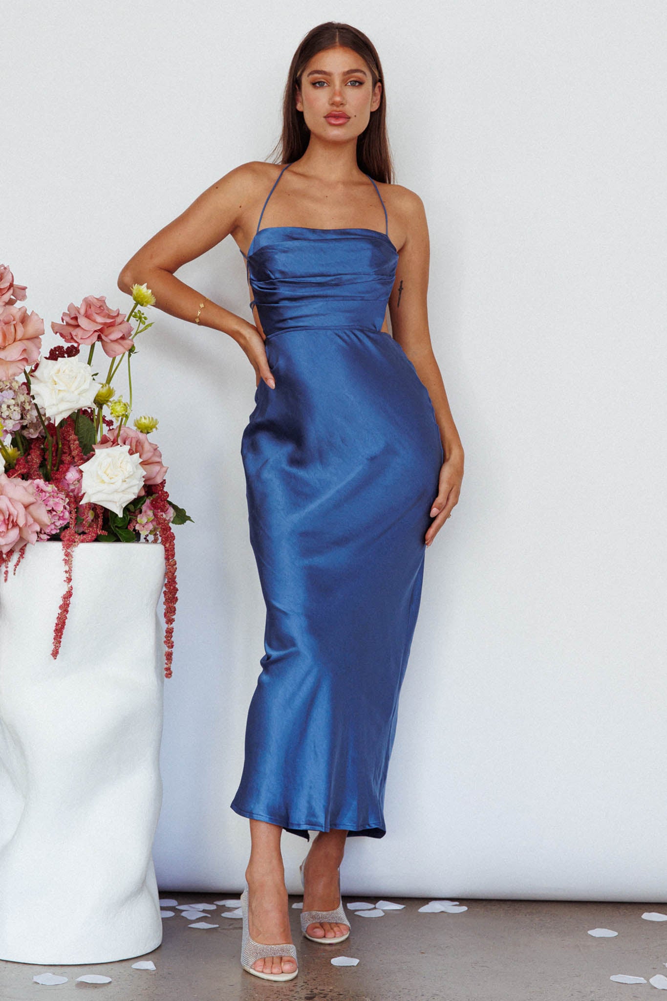 Heaven On Earth Lace-Up Back Maxi Dress Blue-Maymioy