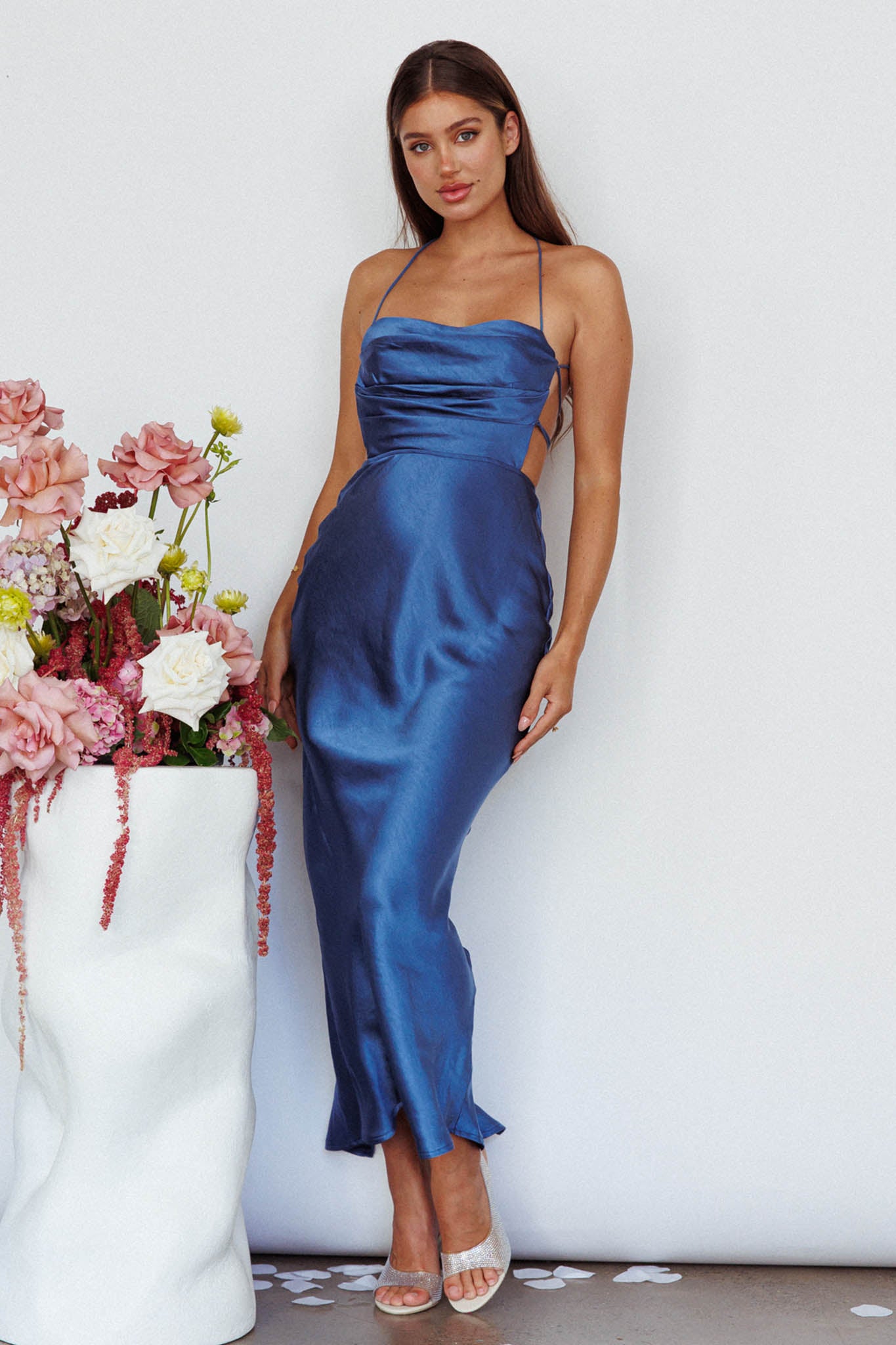 Heaven On Earth Lace-Up Back Maxi Dress Blue-Maymioy