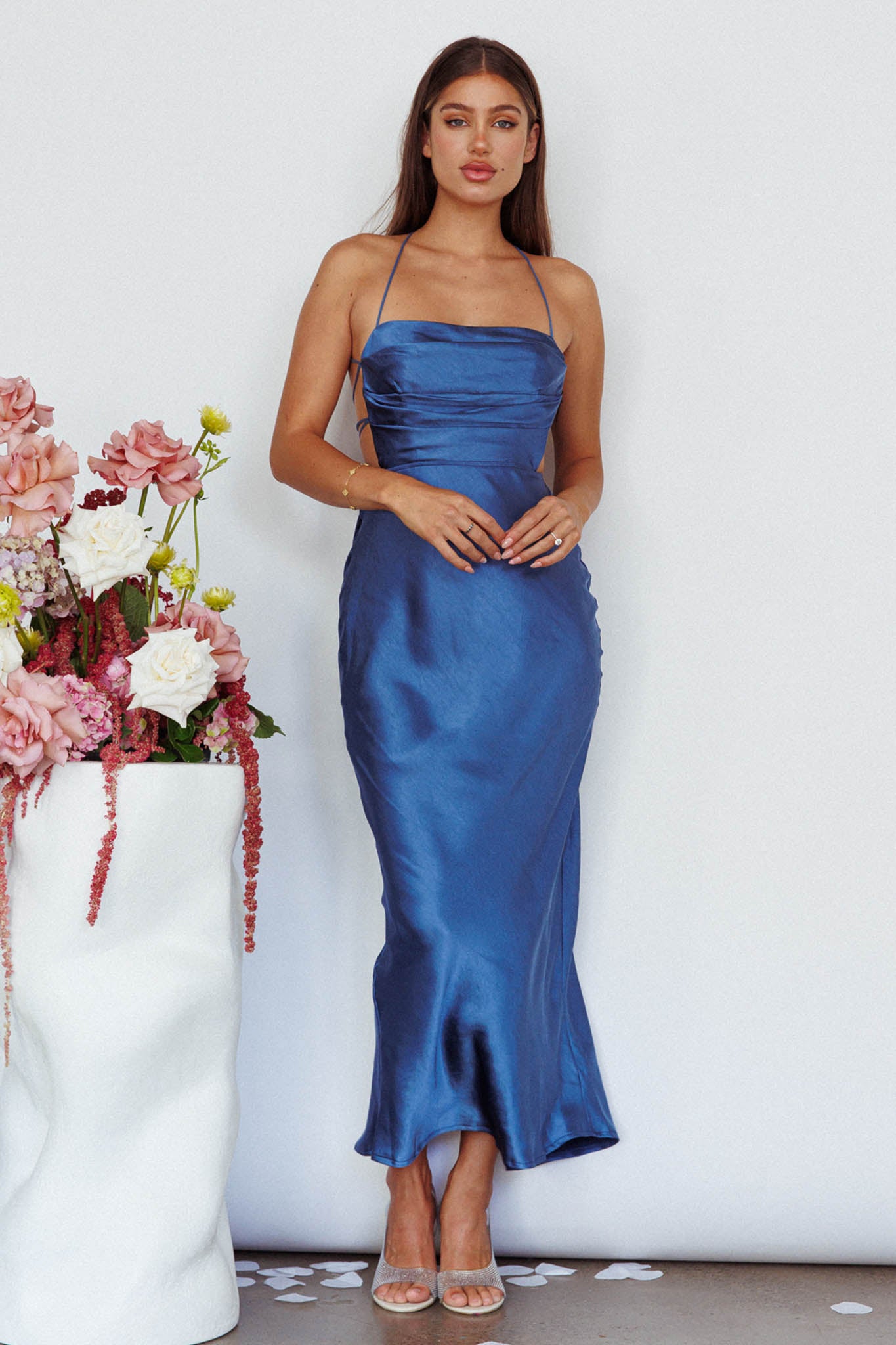 Heaven On Earth Lace-Up Back Maxi Dress Blue-Maymioy