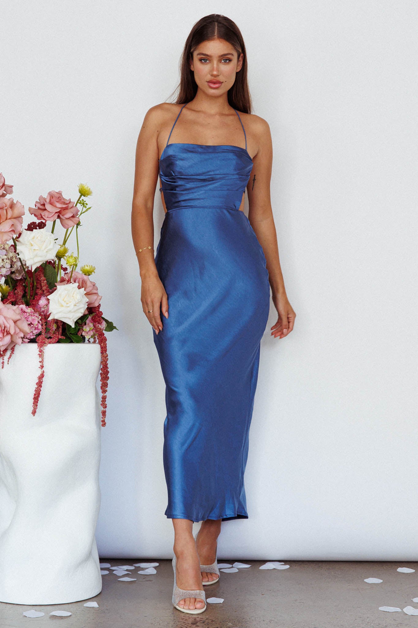 Heaven On Earth Lace-Up Back Maxi Dress Blue-Maymioy