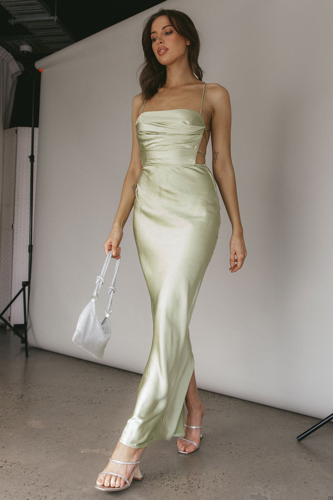 Heaven On Earth Lace-Up Back Maxi Dress Kiwi-Maymioy
