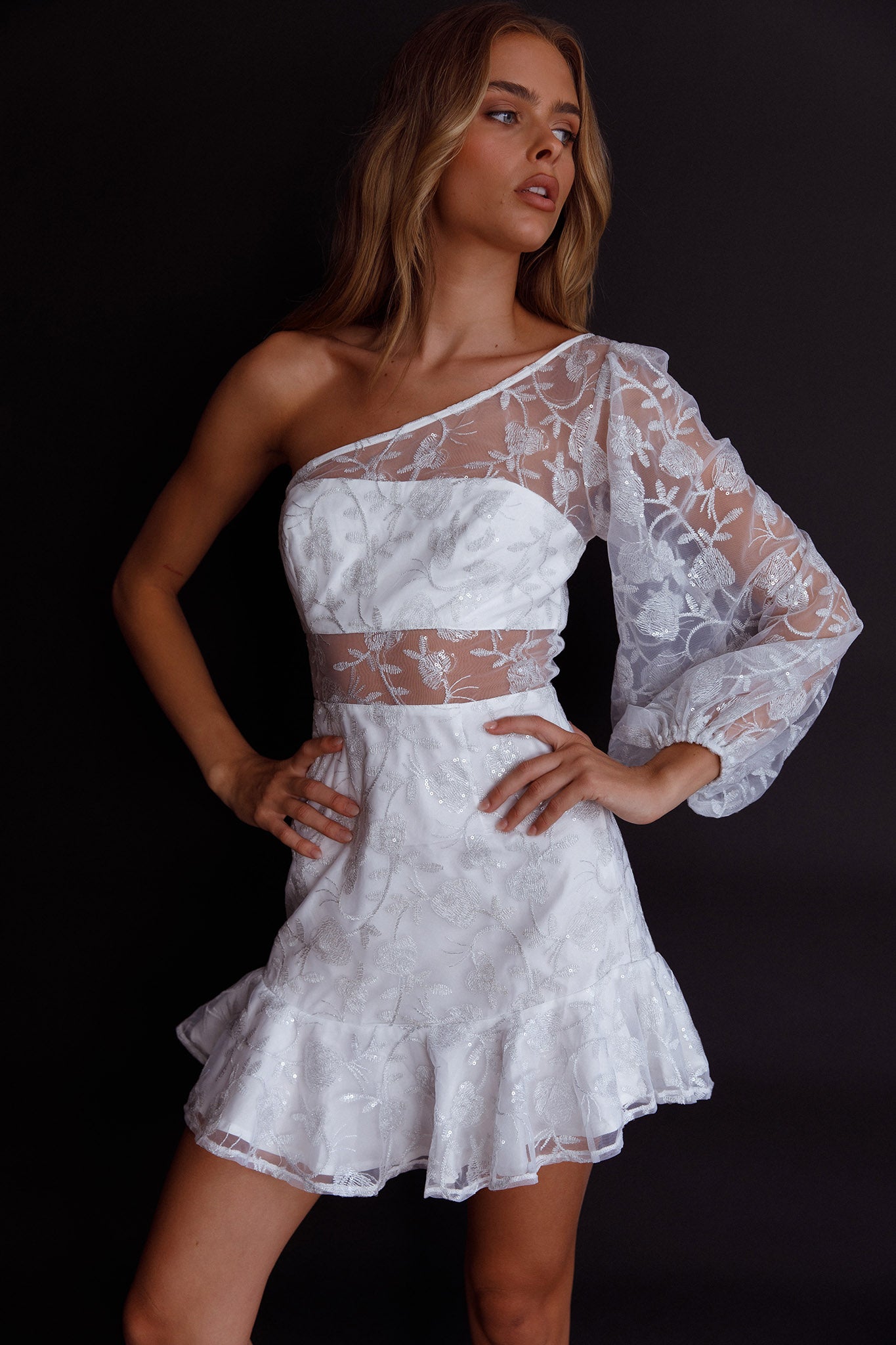 Summerville One-Shoulder Embellished Dress White-Maymioy