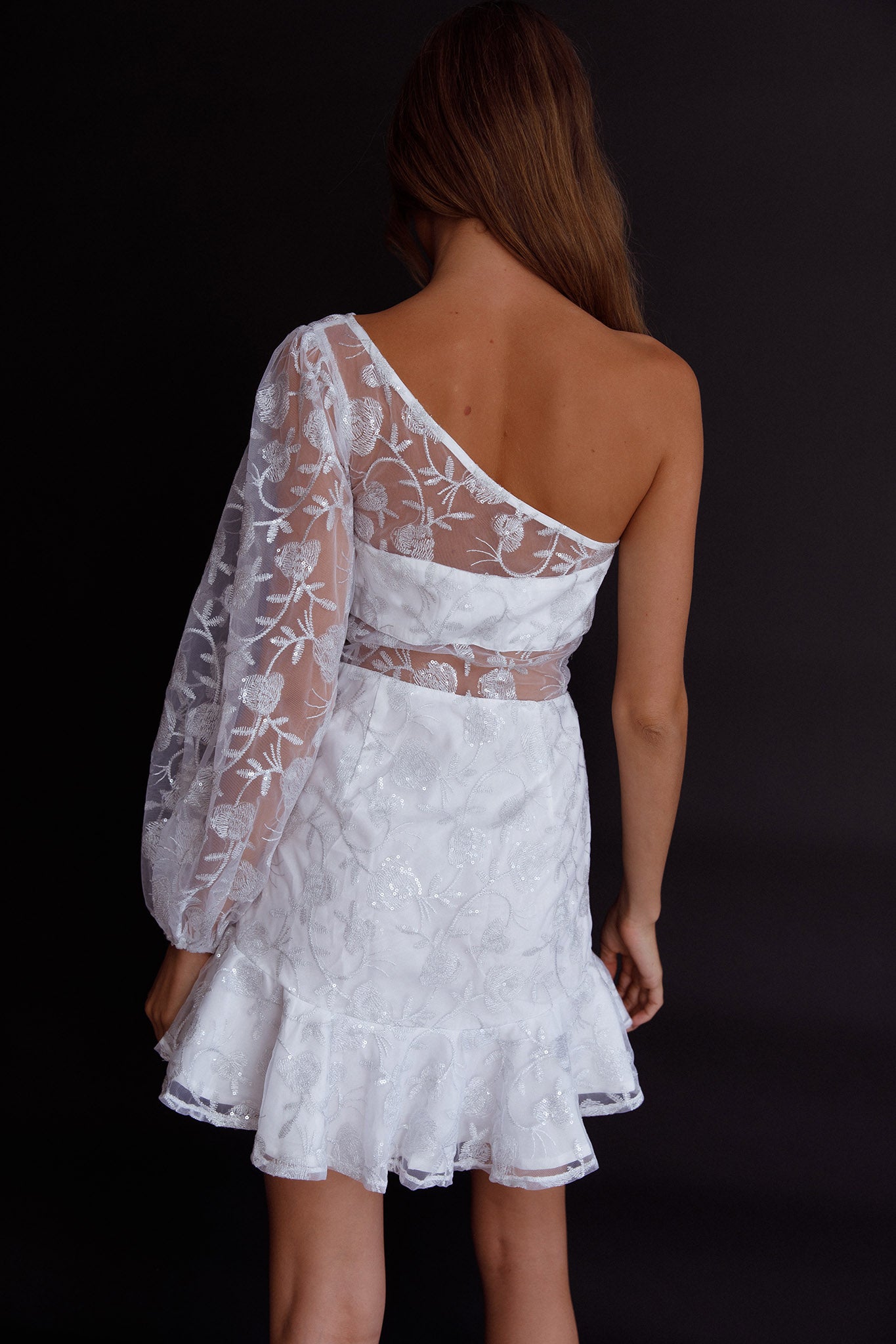 Summerville One-Shoulder Embellished Dress White-Maymioy