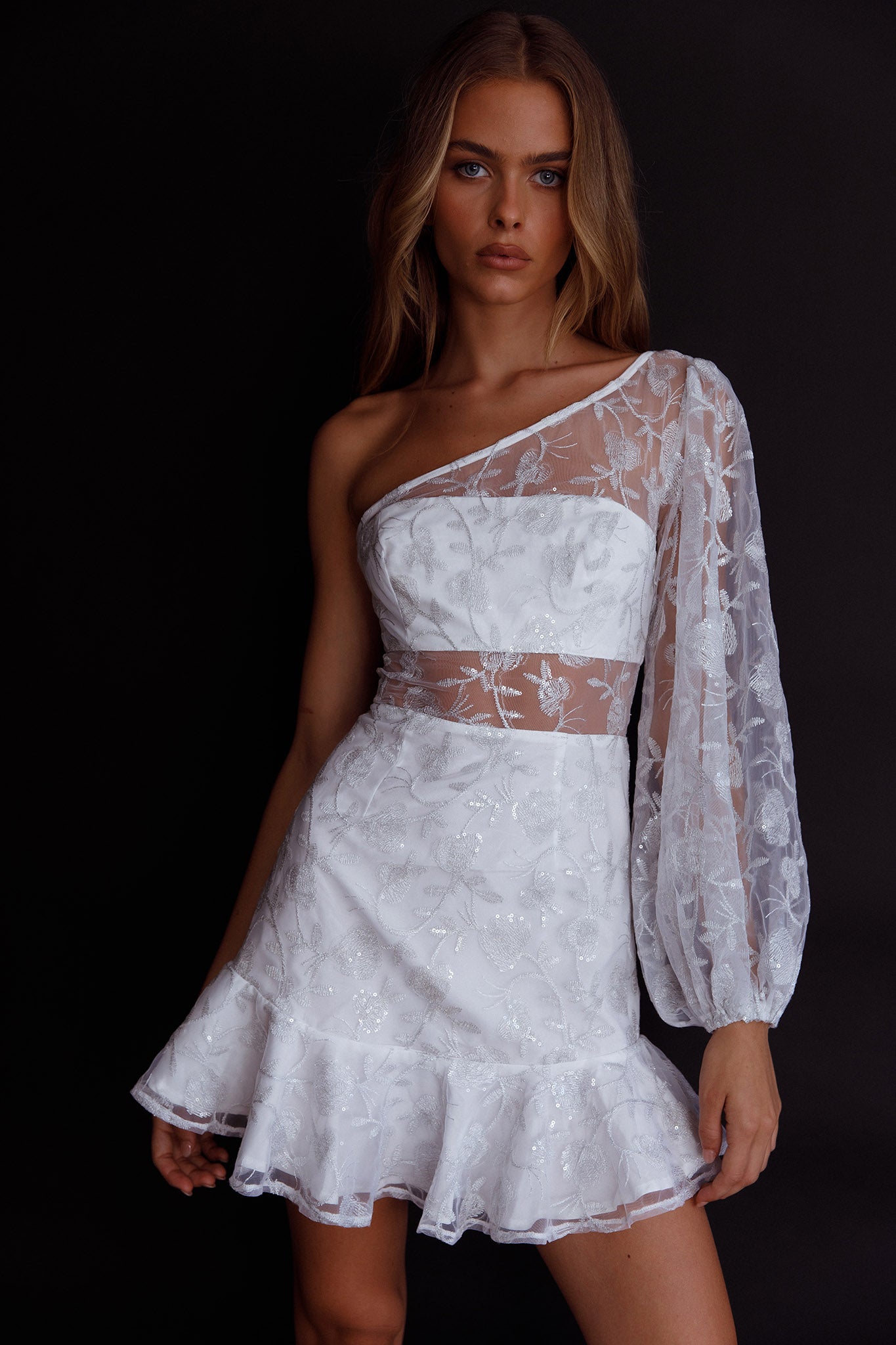 Summerville One-Shoulder Embellished Dress White-Maymioy