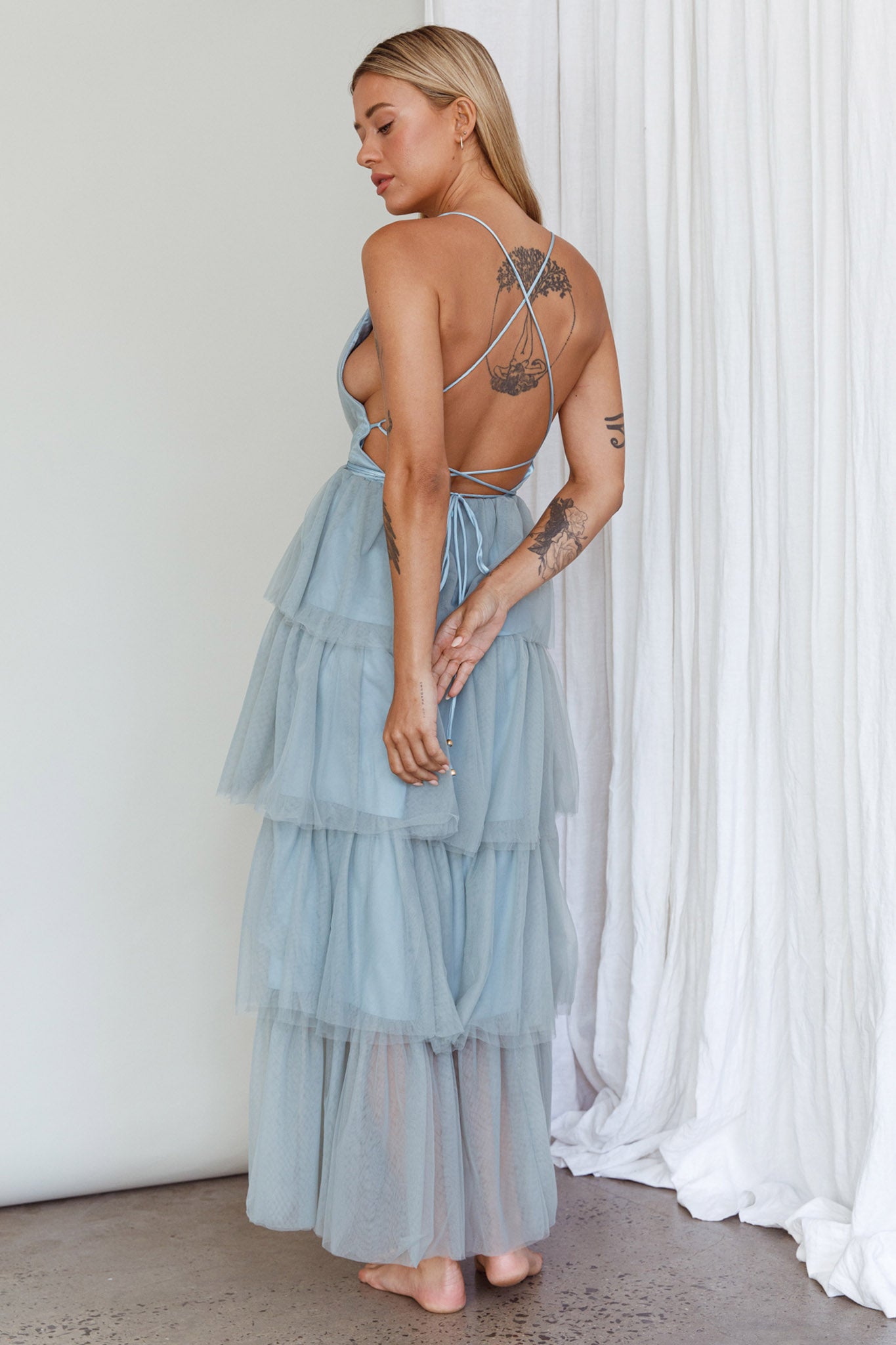 Auguste Tiered Frill Midi Dress Sage Green-Maymioy