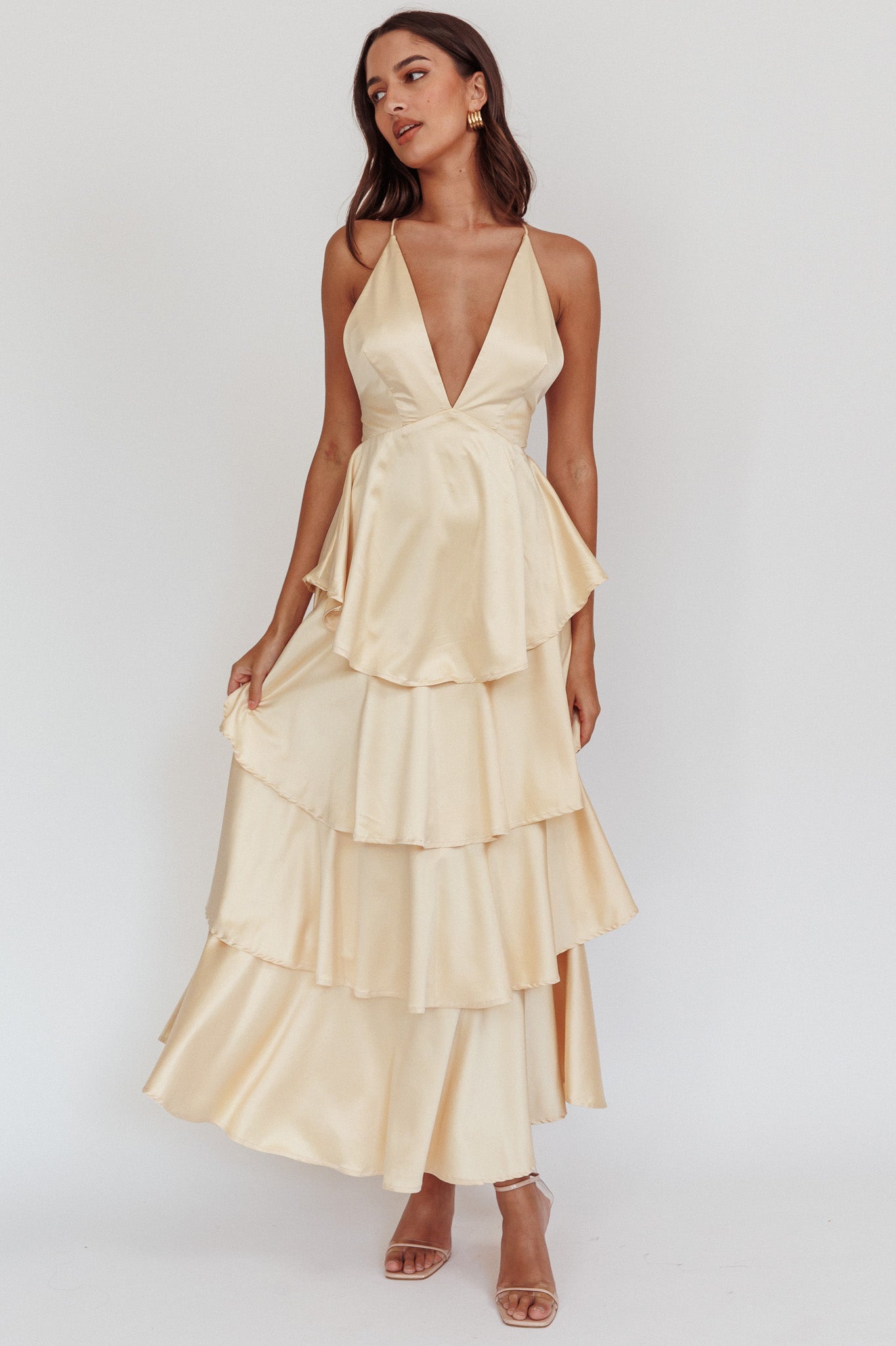 Auguste Tiered Frill Strappy Back Dress Butter-Maymioy